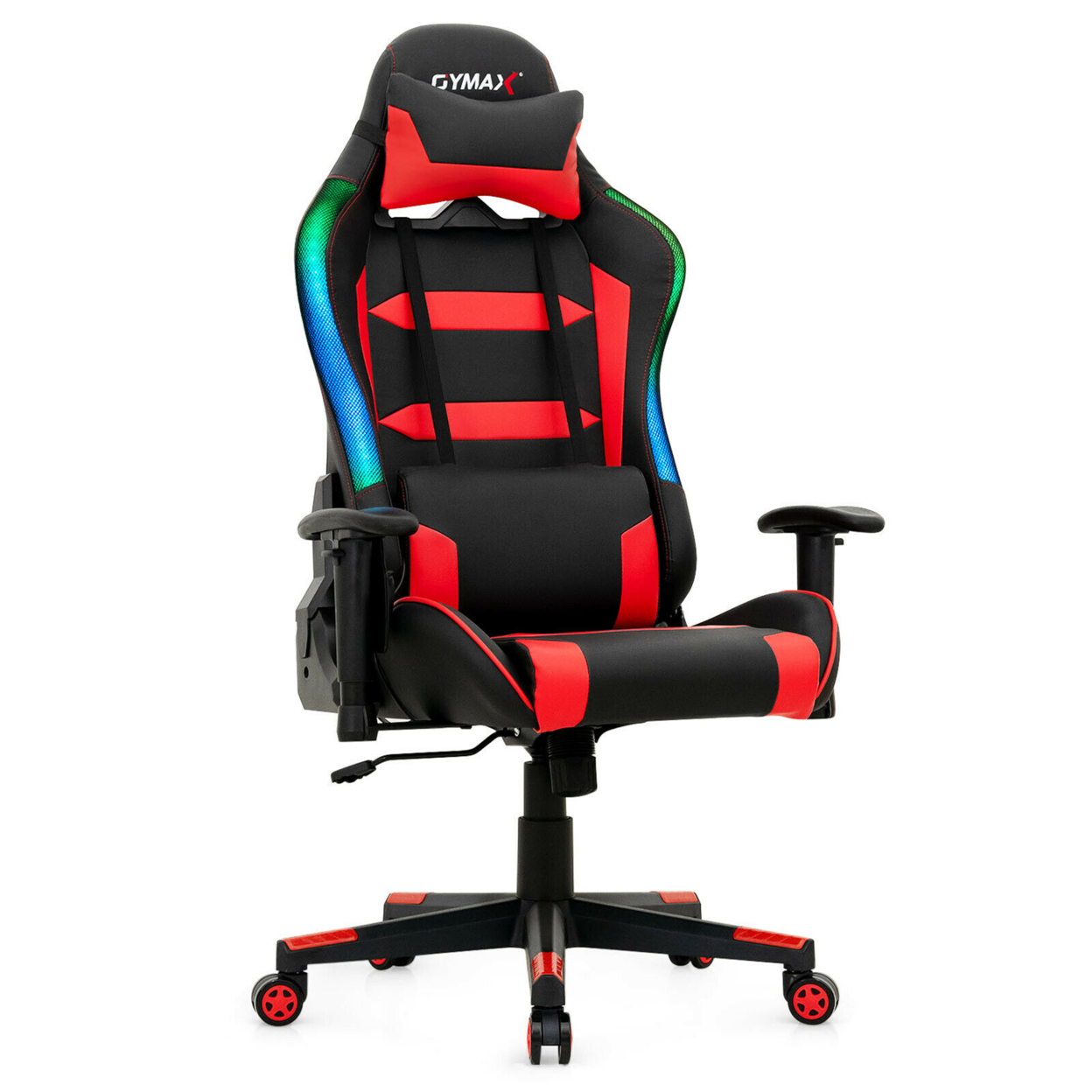 Gaming Chair Adjustable Swivel Computer Chair W/ LED Lights & Remote - Black + Red