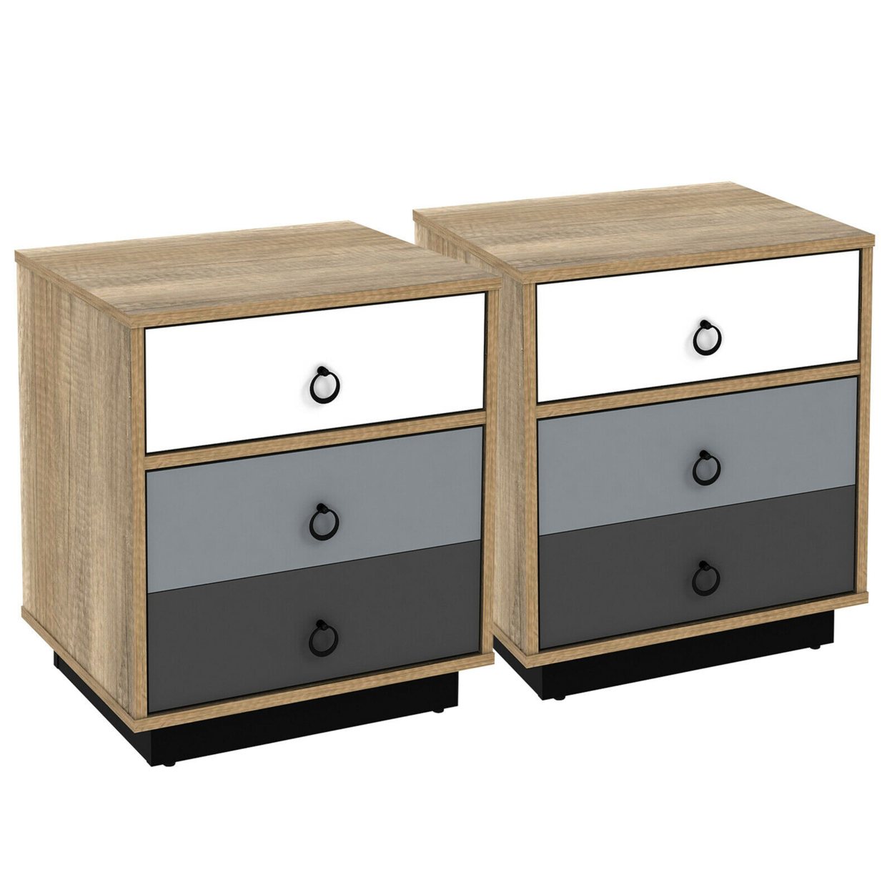 2PCS Nightstand With Drawer And Storage Cabinet Wooden Sofa Side Table End Table