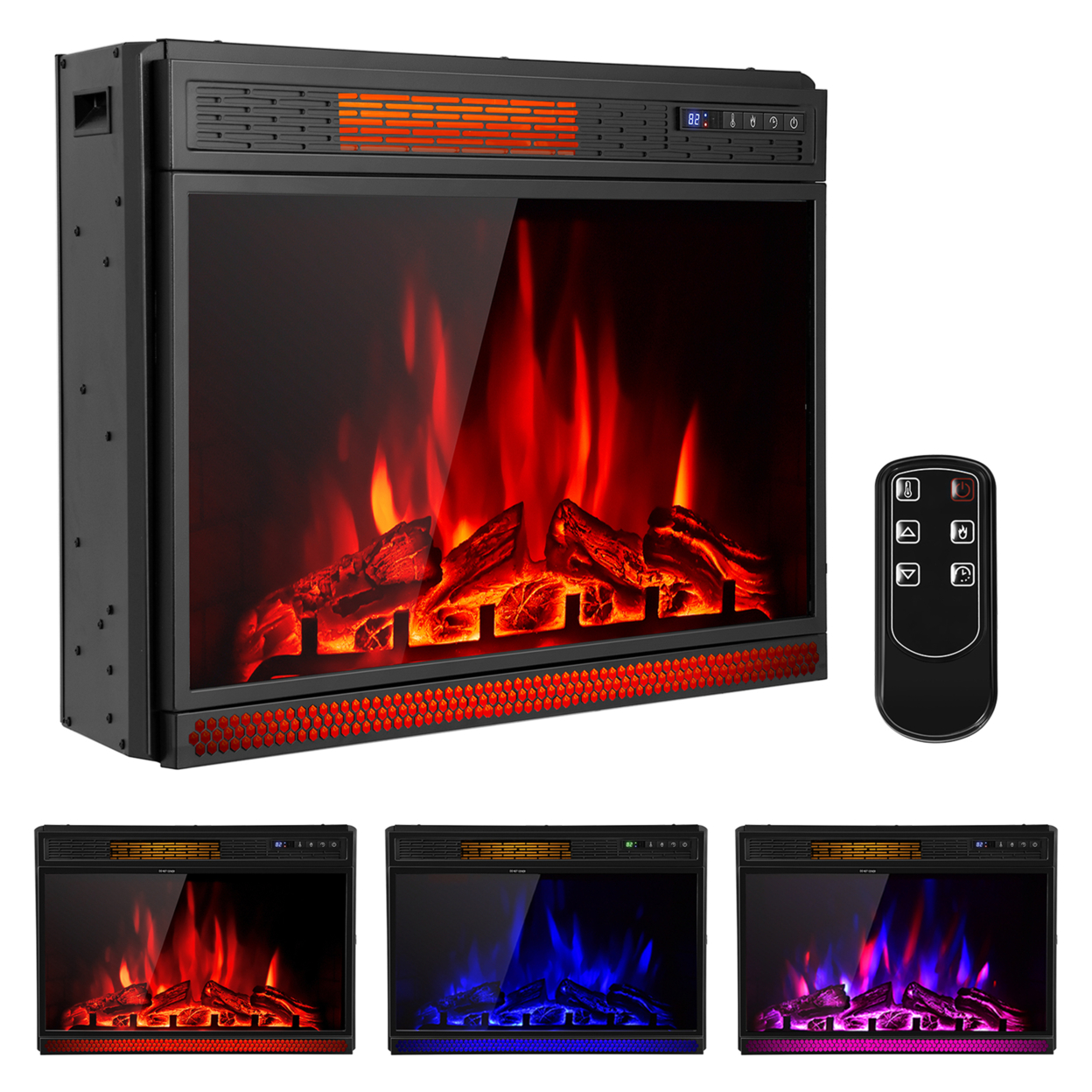 28'' Electric Fireplace Recessed 900/1350W Fireplace Heater W/ Remote Control
