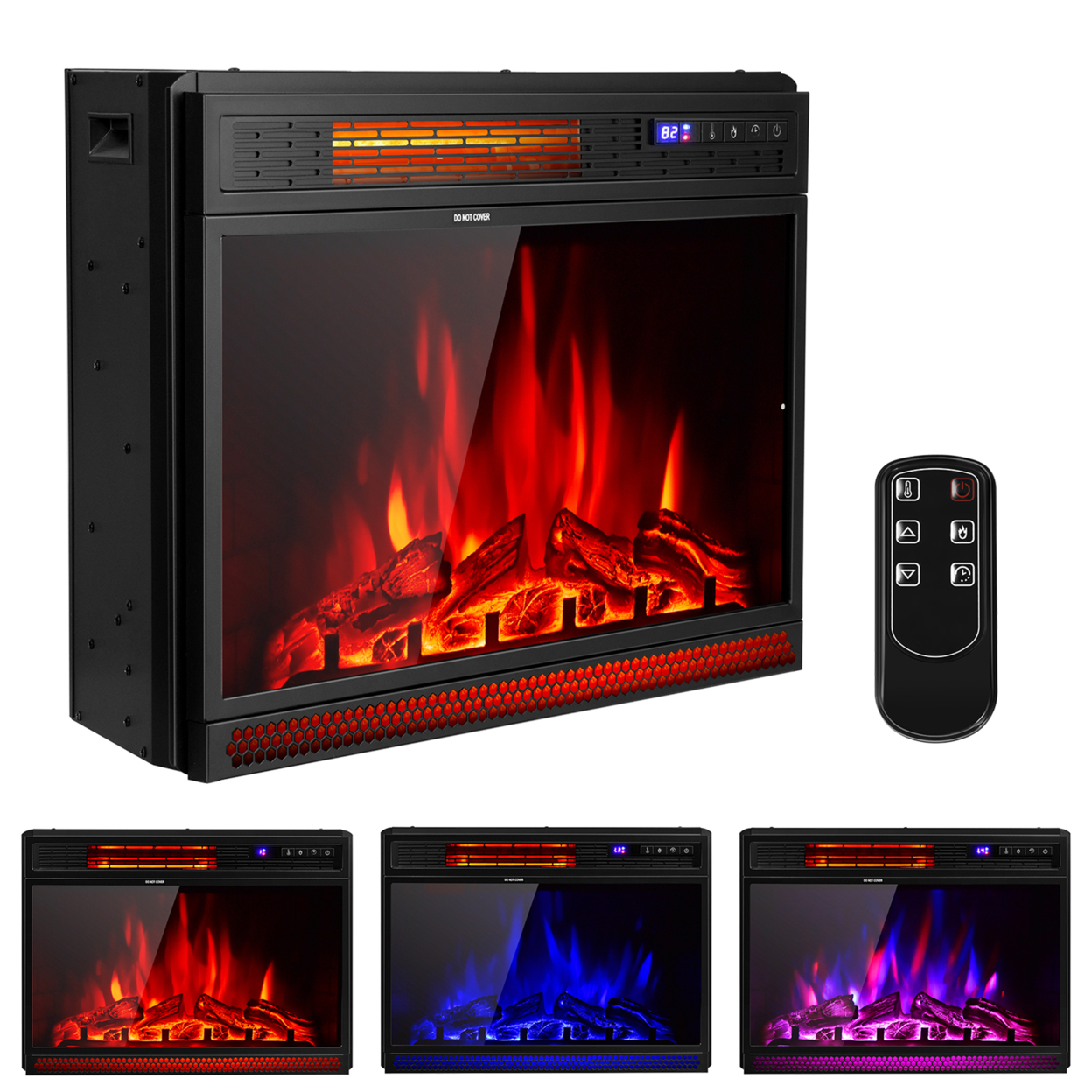 25'' Electric Fireplace Recessed 900/1350W Fireplace Heater W/ Remote Control