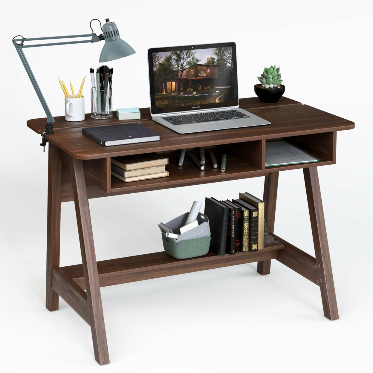 Computer Desk Home Office Writing Workstation W/ Flip Top Compartment