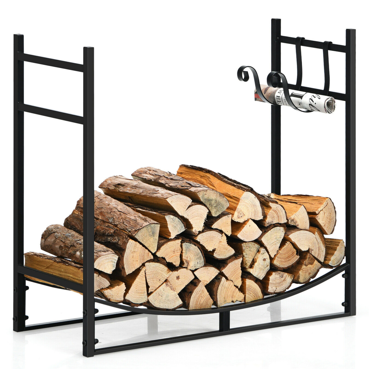 33'' Firewood Rack W/ Removable Kindling Holder Steel Fireplace Wood