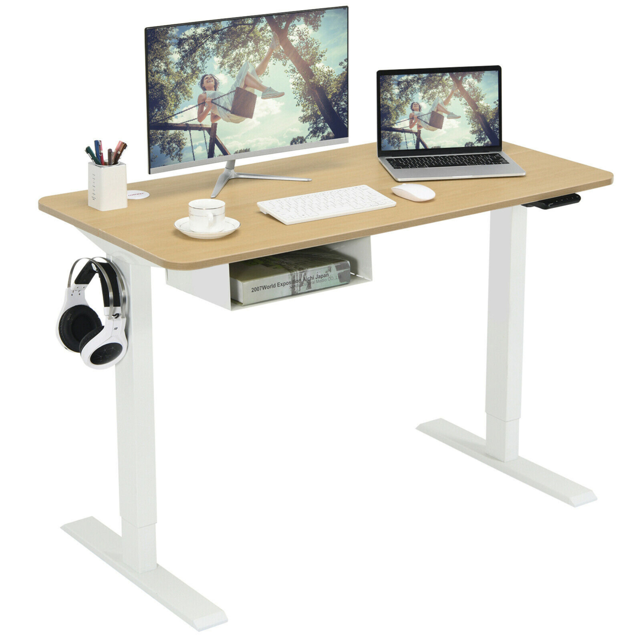 48'' Electric Standing Desk Height Adjustable W/ Control Panel & USB Port - Natural