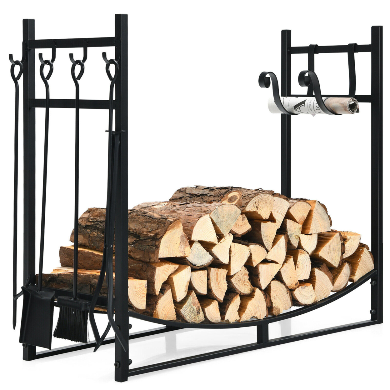36'' Fireplace Log Rack W/ 4 Tool Set Kindling Holders For Indoor Outdoor