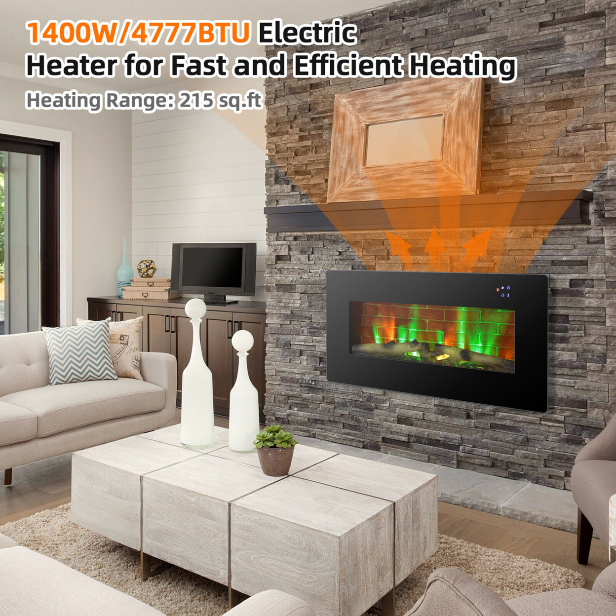 36'' Electric Fireplace Wall Mounted & Freestanding Heater Remote Control 1500W