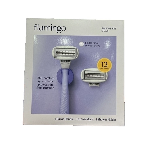 Flamingo Lilac Shave Kit, Razor Handle + 13 Cartridges