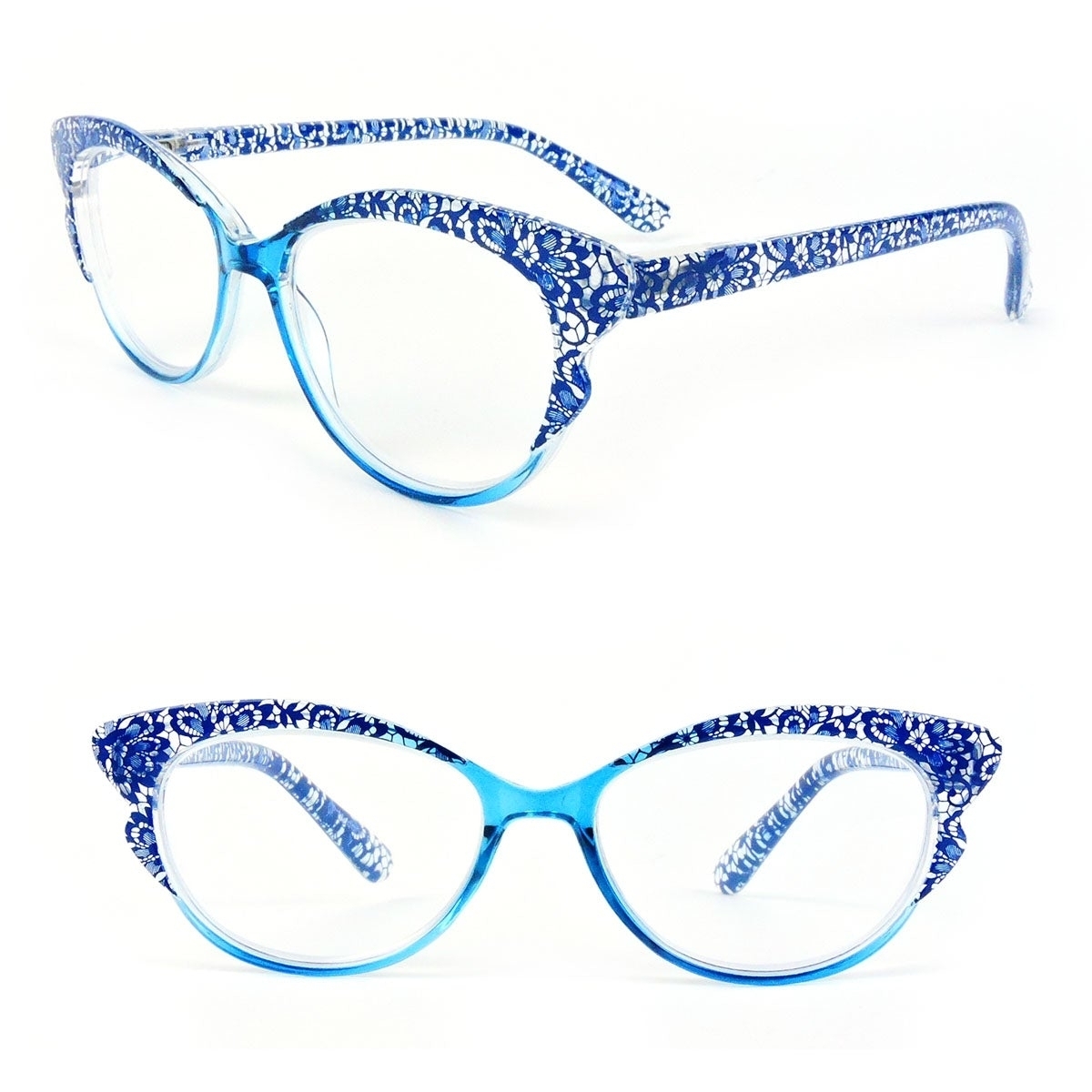 Cat Eye Frame Spring Hinges Fashion Women's Reading Glasses - Blue, +2.50