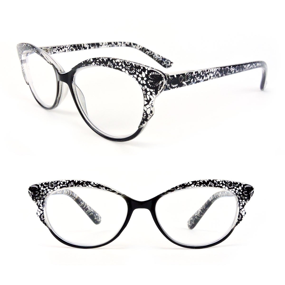 Cat Eye Frame Spring Hinges Fashion Women's Reading Glasses - Black, +2.50