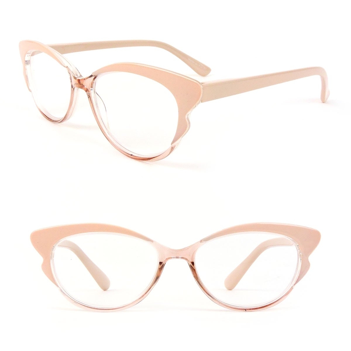Cat Eye Frame Spring Hinges Fashion Women's Reading Glasses - Beige, +3.00