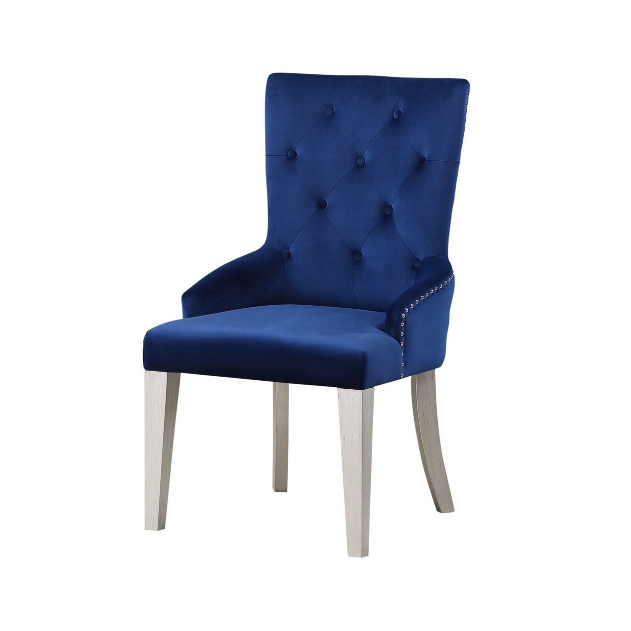 Side Chair With Button Tufted Back And Tapered Legs, Blue- Saltoro Sherpi