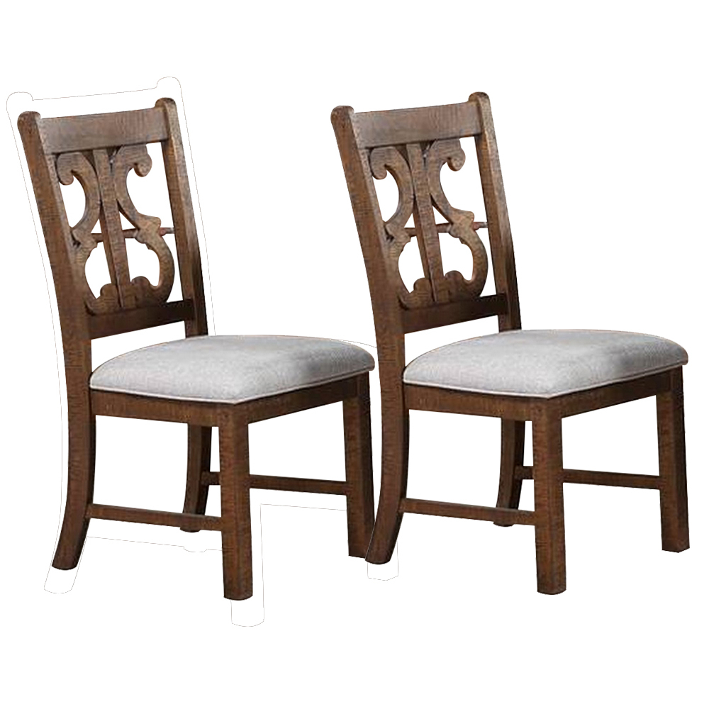 Side Chair With Fabric Seat And Cut Out Backrest, Set Of 2, Brown- Saltoro Sherpi