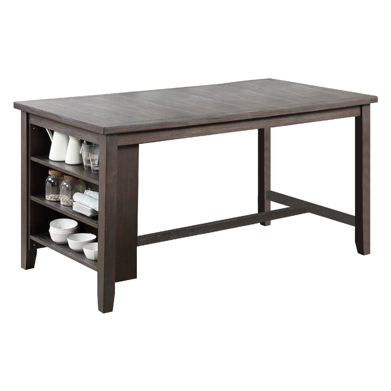 Counter Height Table With 3 Open Compartments, Large, Dark Brown- Saltoro Sherpi