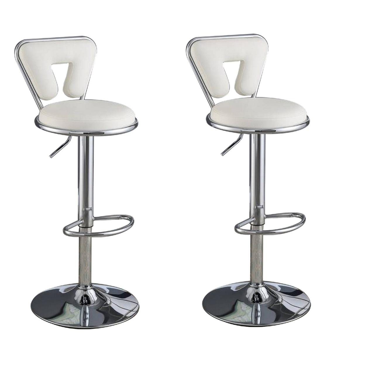 Adjustable Barstool With Round Seat And Stalk Support, Set Of 2, White- Saltoro Sherpi