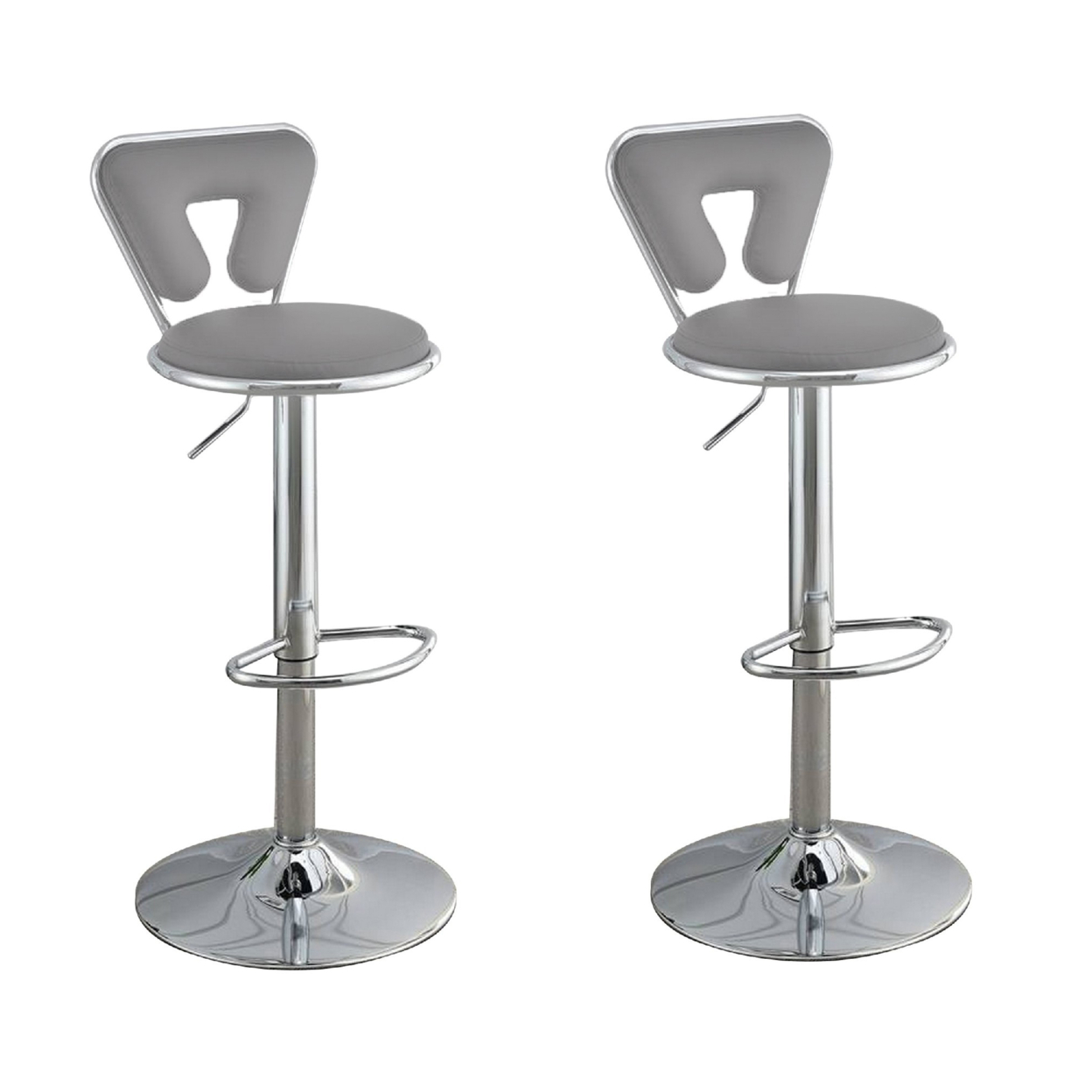 Adjustable Barstool With Round Seat And Stalk Support, Set Of 2, Gray- Saltoro Sherpi