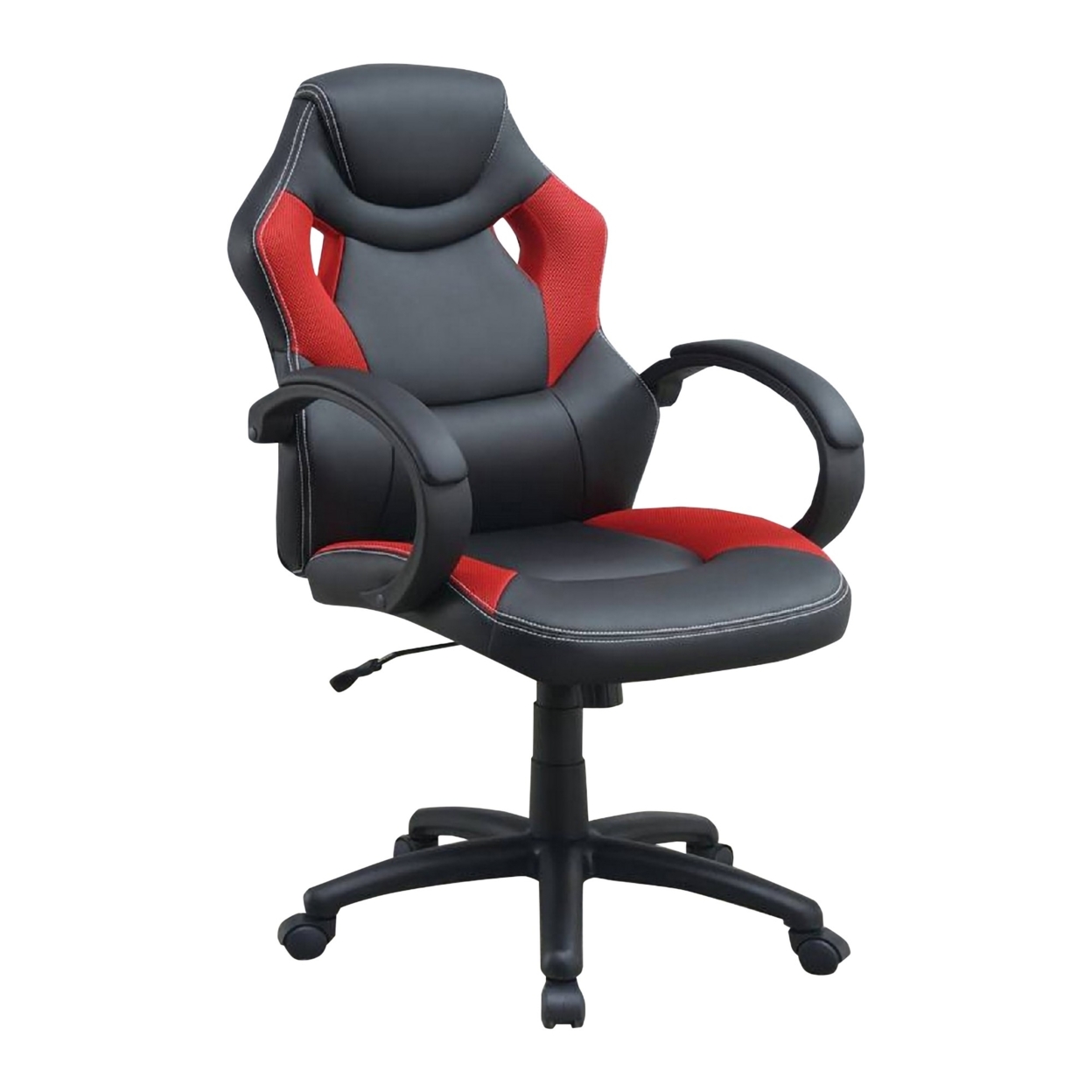 Office Chair With Curved Cut Out Padded Back, Black And Red- Saltoro Sherpi
