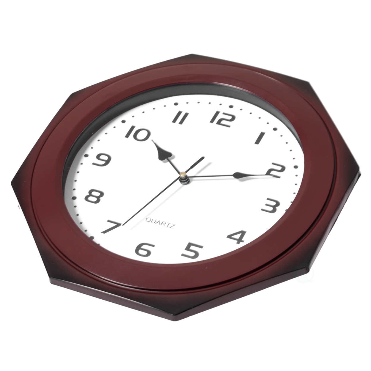 Brown Modern Decorative Octagon Shaped Wood- Looking Plastic Wall Clock For Living Room, Kitchen, Or Dining Room