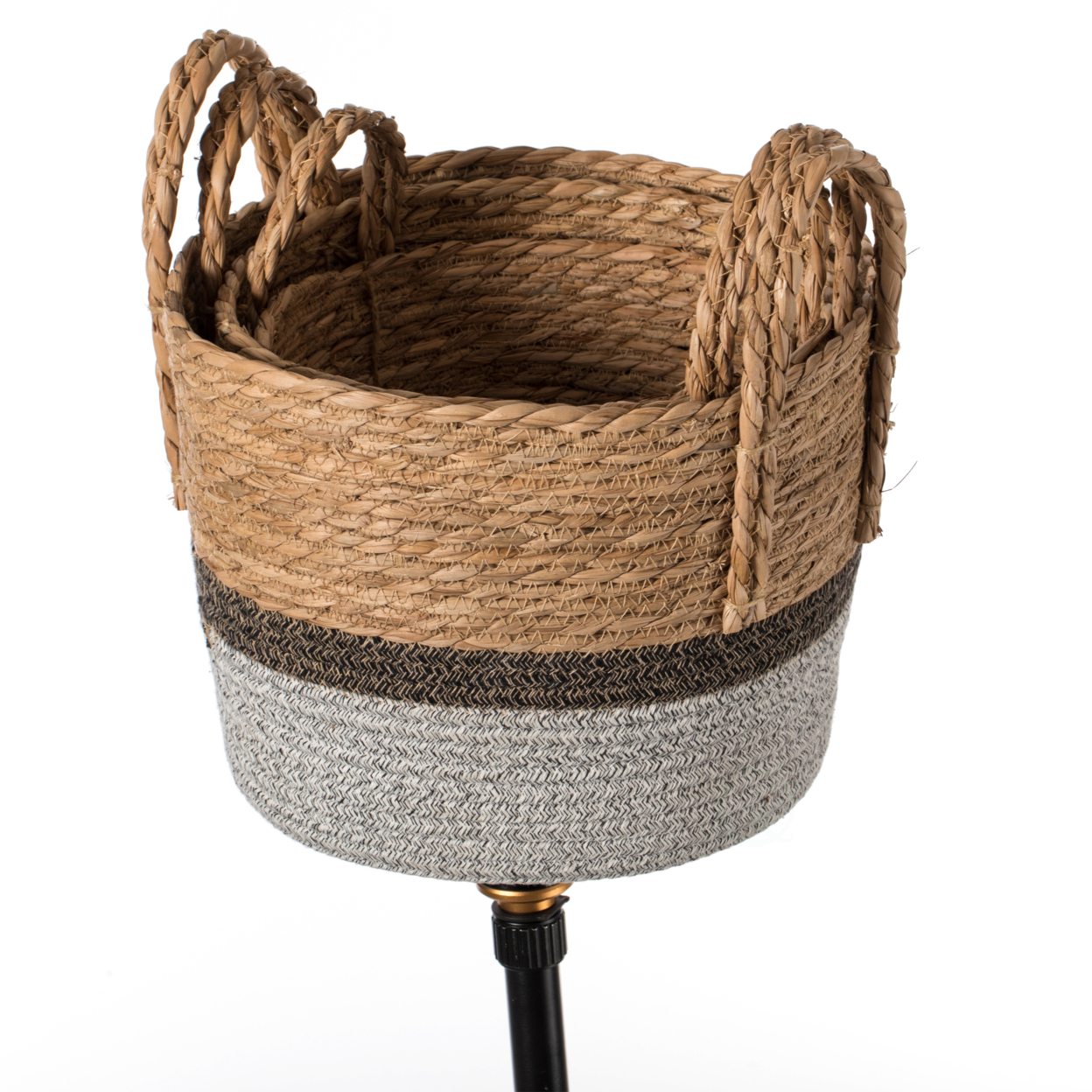 Straw Decorative Round Storage Basket Set Of 3 With Woven Handles For The Playroom, Bedroom, And Living Room