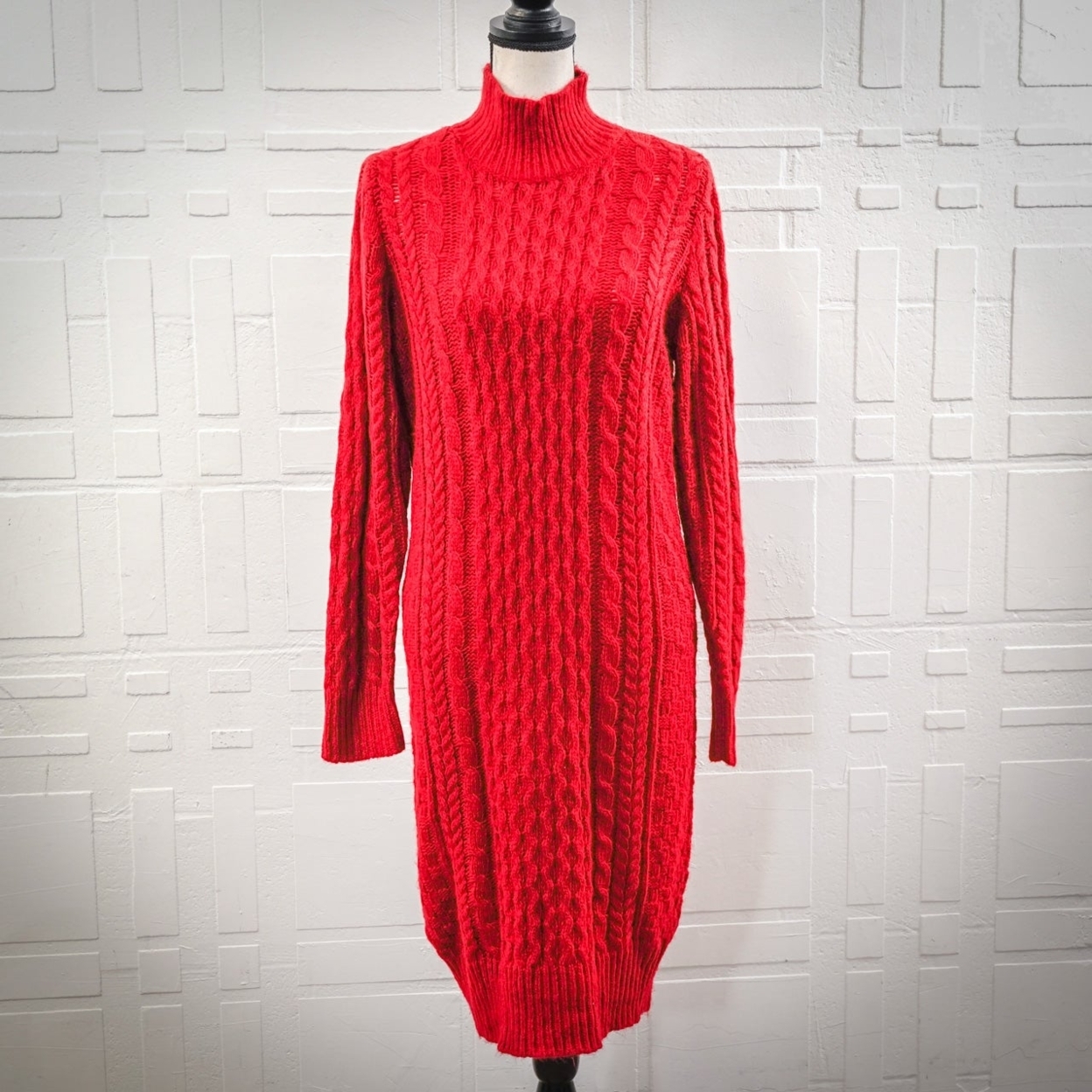 Ann Taylor Mock Neck Cable Knit Sweater Dress, Small