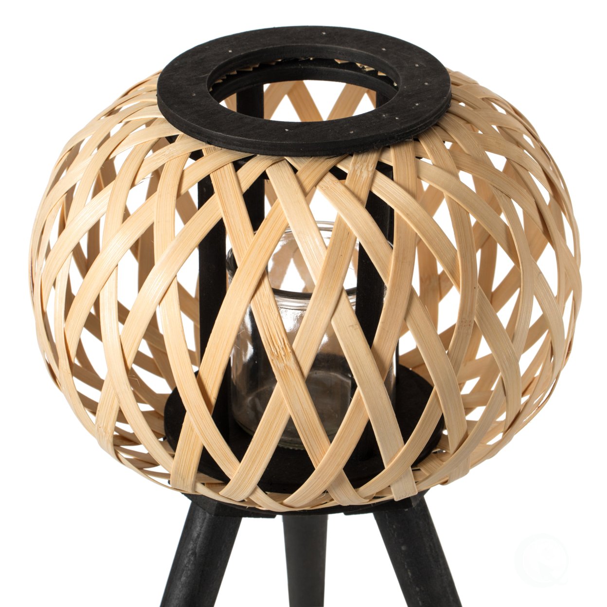 Modern Black, Natural Bamboo Candle Decorative Trellis Design Lantern With Stand