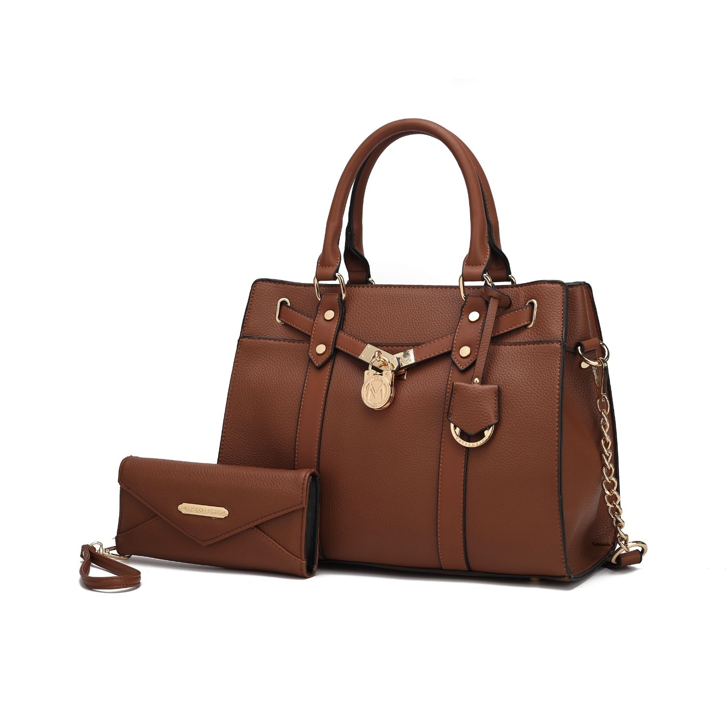 MKF Collection Christine Vegan Leather Women’s Satchel Bag With Wallet By Mia K – 2 Pieces - Cognac