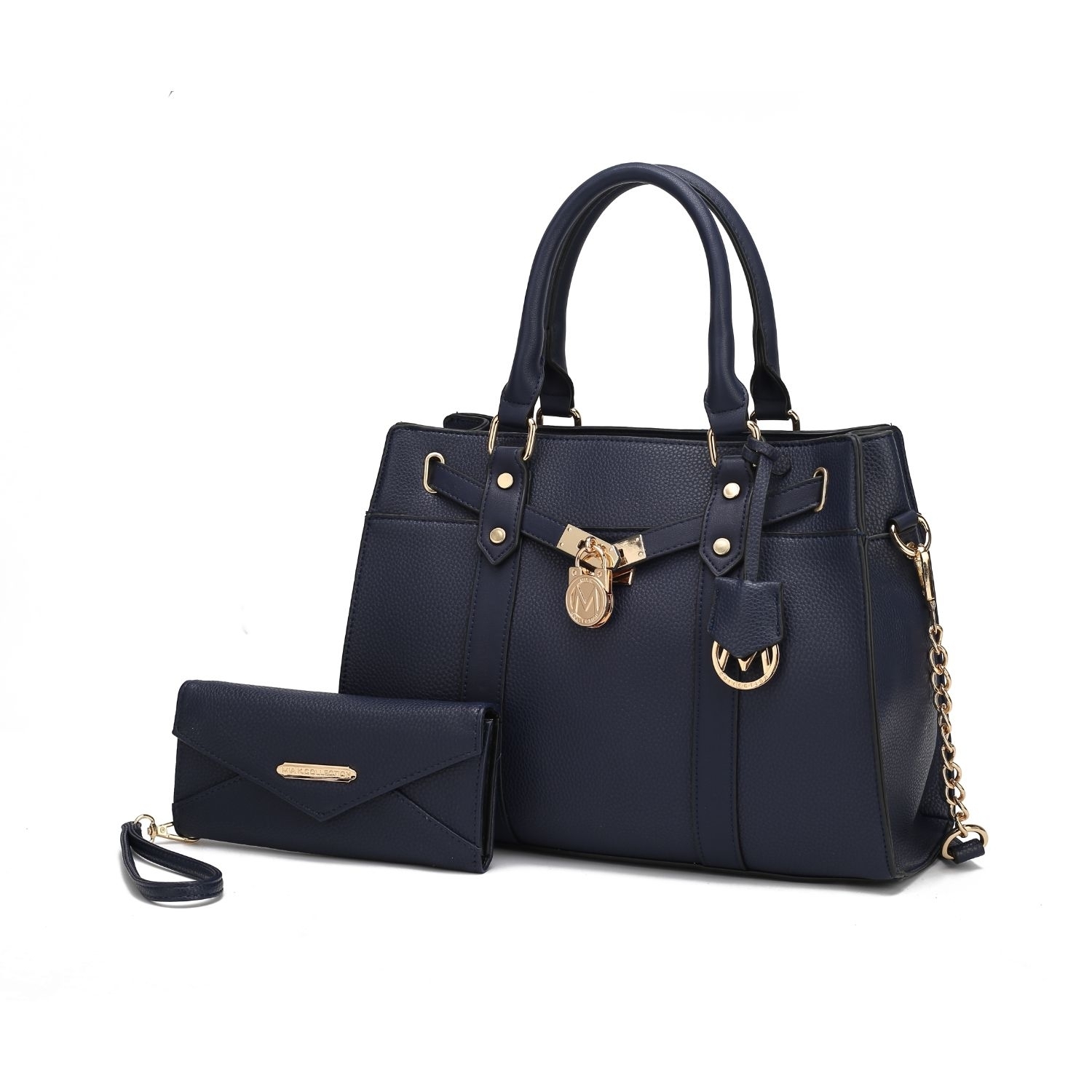 MKF Collection Christine Vegan Leather Women’s Satchel Bag With Wallet By Mia K – 2 Pieces - Navy