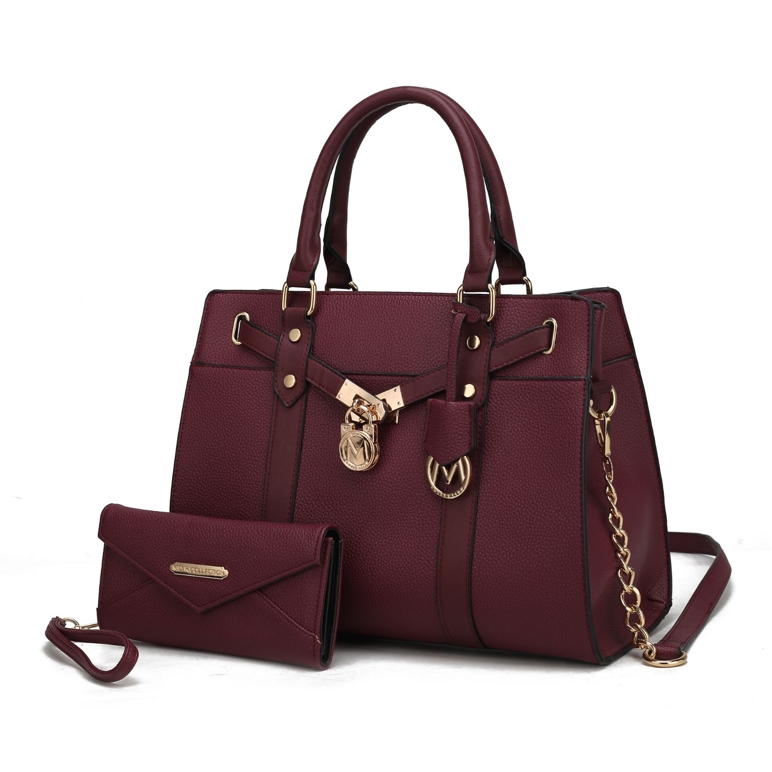 MKF Collection Christine Vegan Leather Women’s Satchel Bag With Wallet By Mia K – 2 Pieces - Plum
