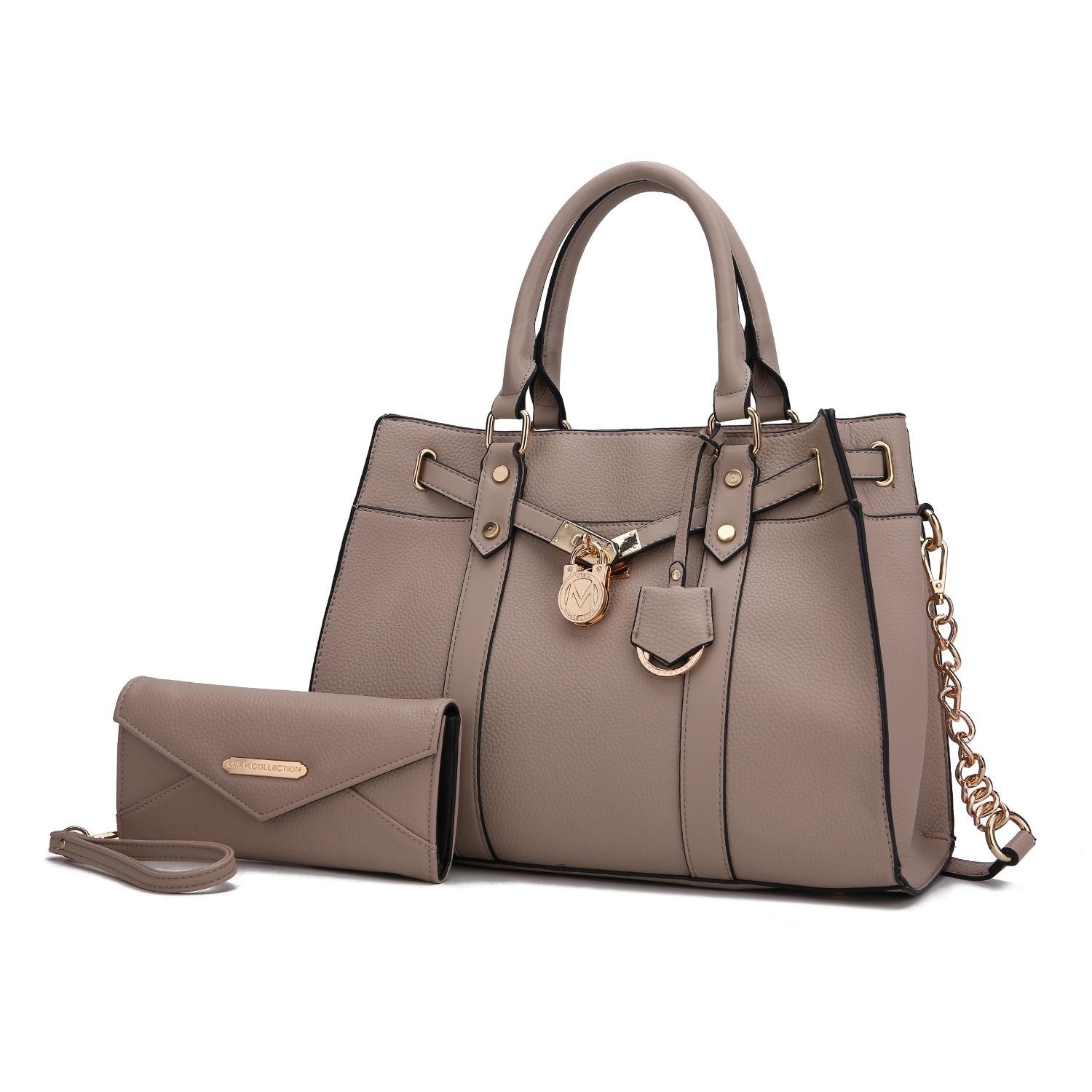 MKF Collection Christine Vegan Leather Women’s Satchel Bag With Wallet By Mia K – 2 Pieces - Taupe