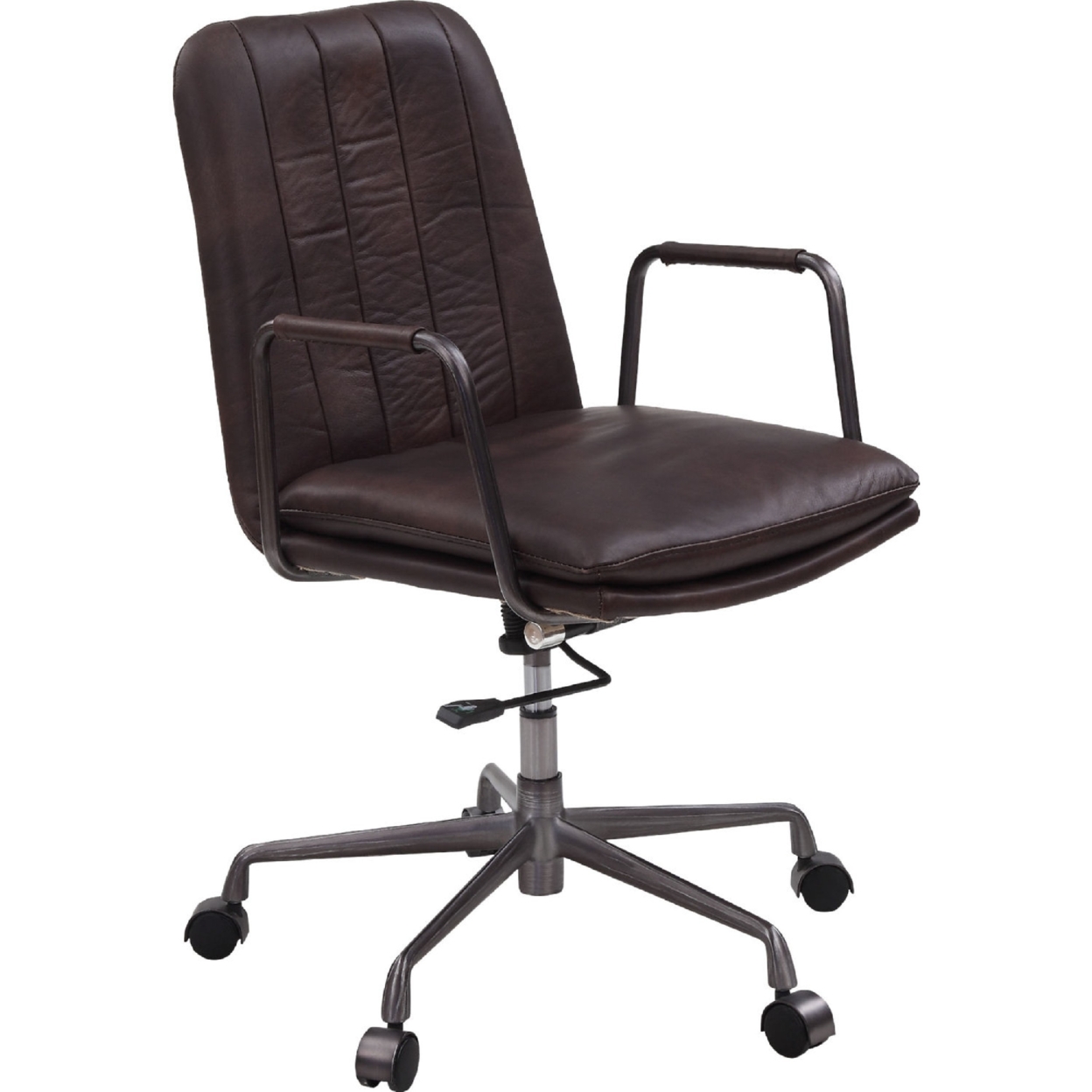 Office Chair With Leather Seat And Channel Stitching, Dark Brown- Saltoro Sherpi