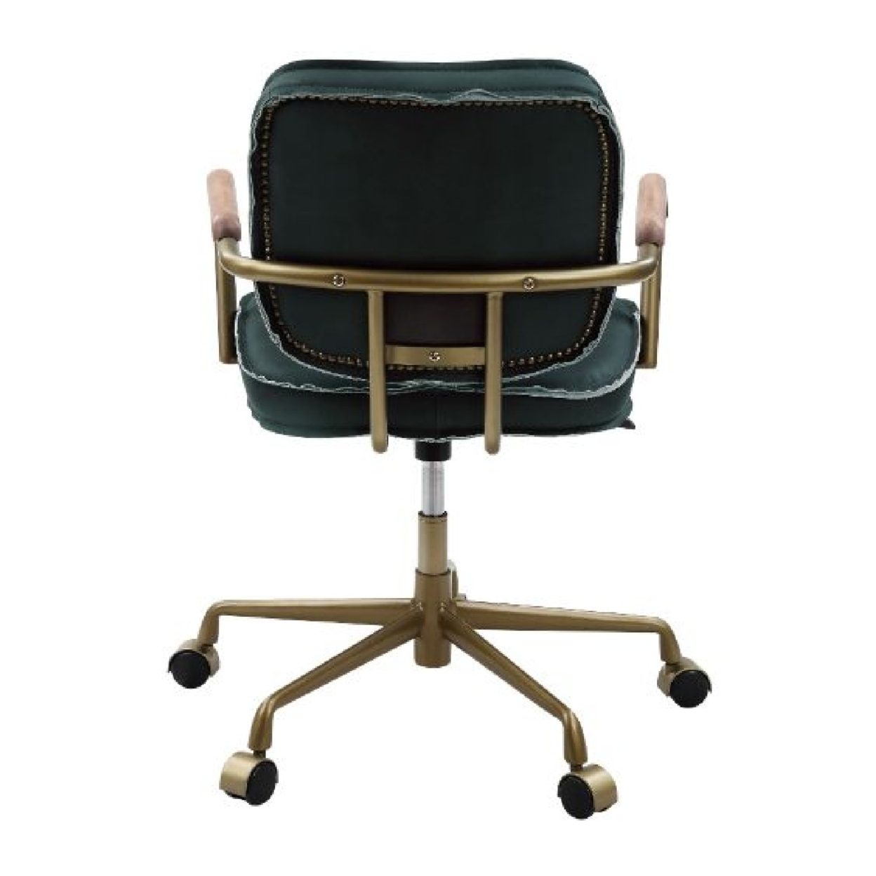Office Chair With Leather Seat And Button Tufted Back, Green- Saltoro Sherpi