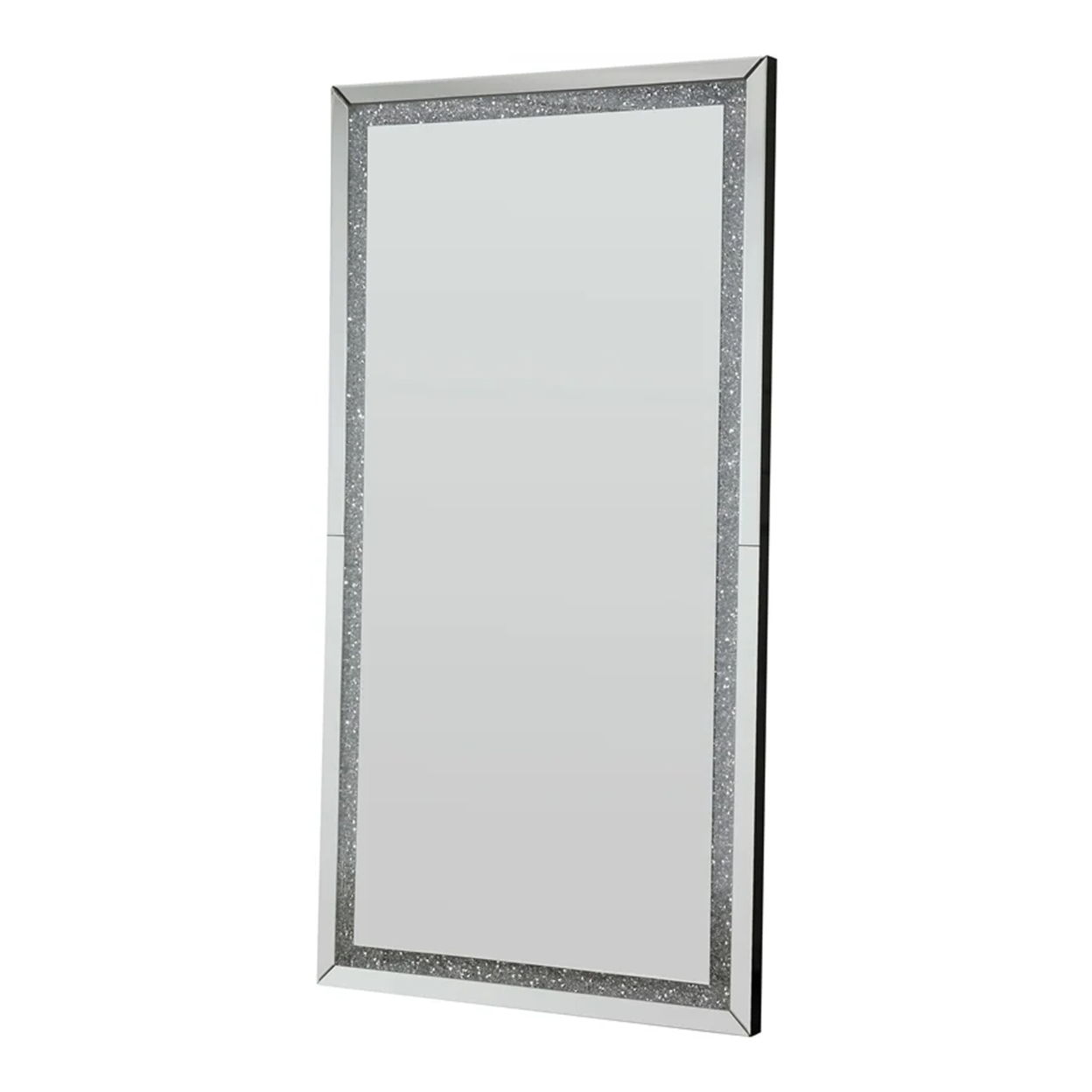 Floor Mirror With Faux Diamond Inlays And LED Trim, Silver- Saltoro Sherpi