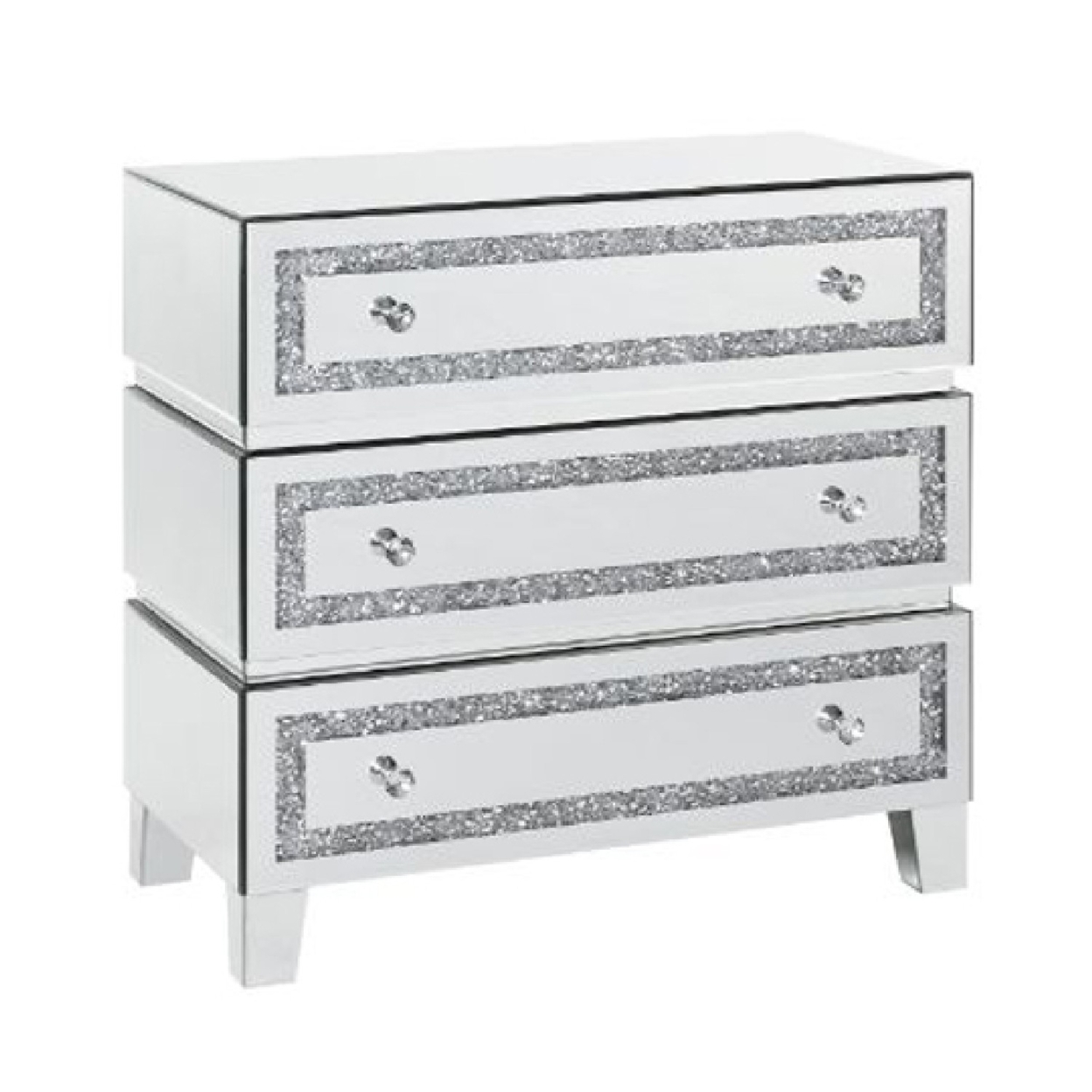Storage Cabinet With 3 Drawers And Faux Diamond Inlays, Silver- Saltoro Sherpi