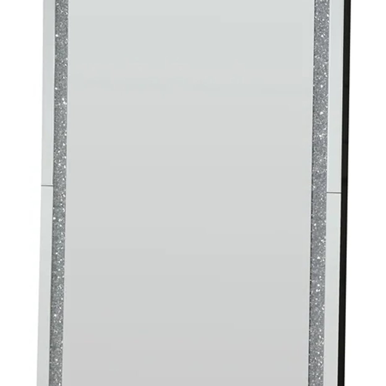 Floor Mirror With Faux Diamond Inlays And LED Trim, Silver- Saltoro Sherpi