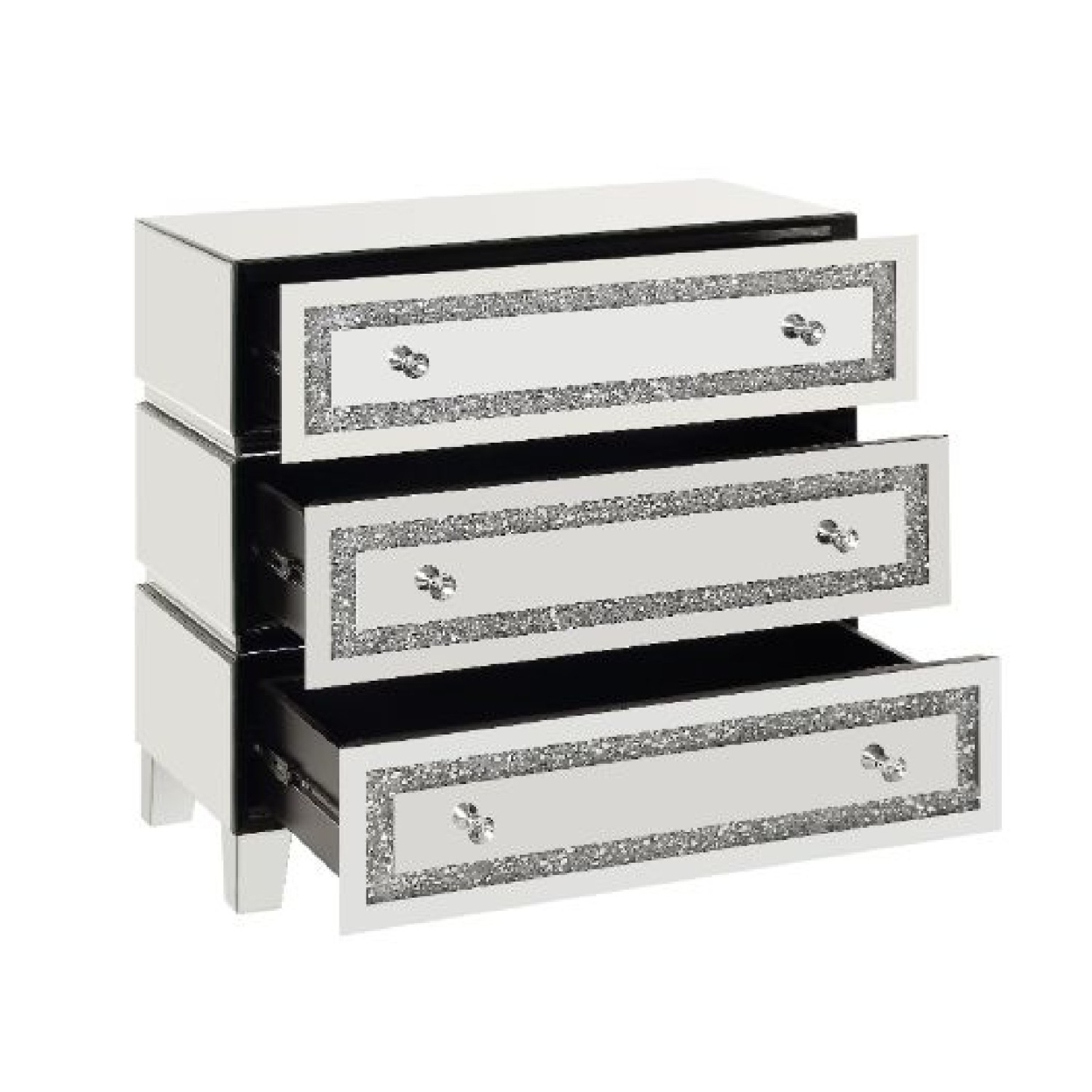 Storage Cabinet With 3 Drawers And Faux Diamond Inlays, Silver- Saltoro Sherpi
