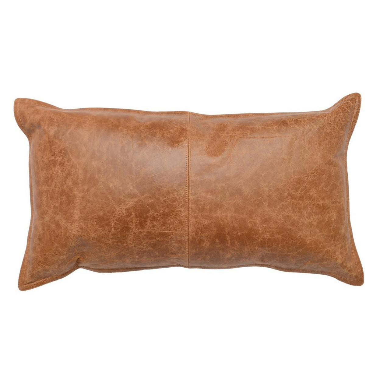 Rectangular Leatherette Throw Pillow With Stitched Details, Small, Brown- Saltoro Sherpi