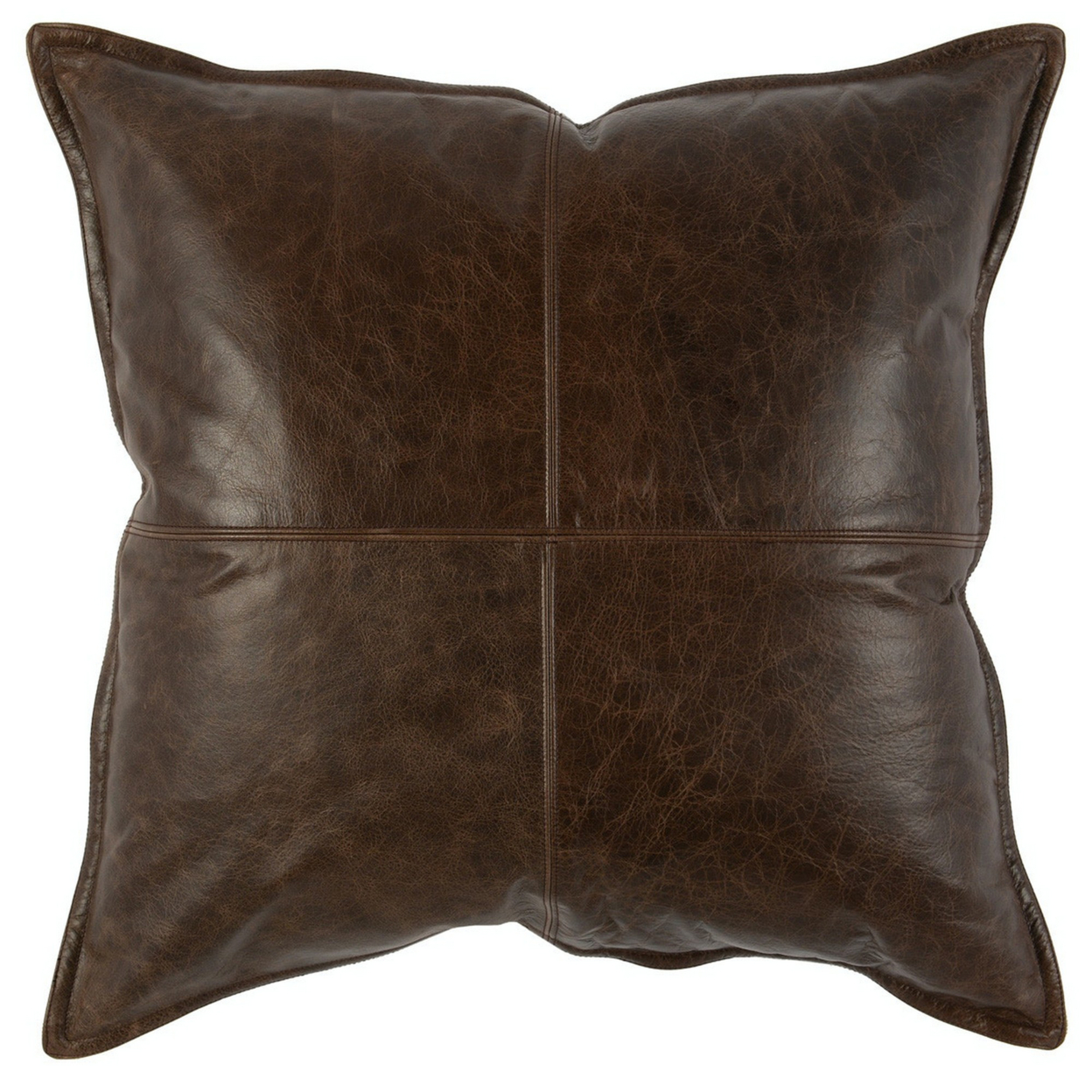 Square Leatherette Throw Pillow With Stitched Details, Dark Brown- Saltoro Sherpi