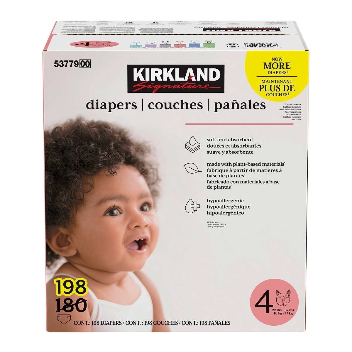 Kirkland Signature Diapers, Size 4 (22-37 Pounds), 198 Count