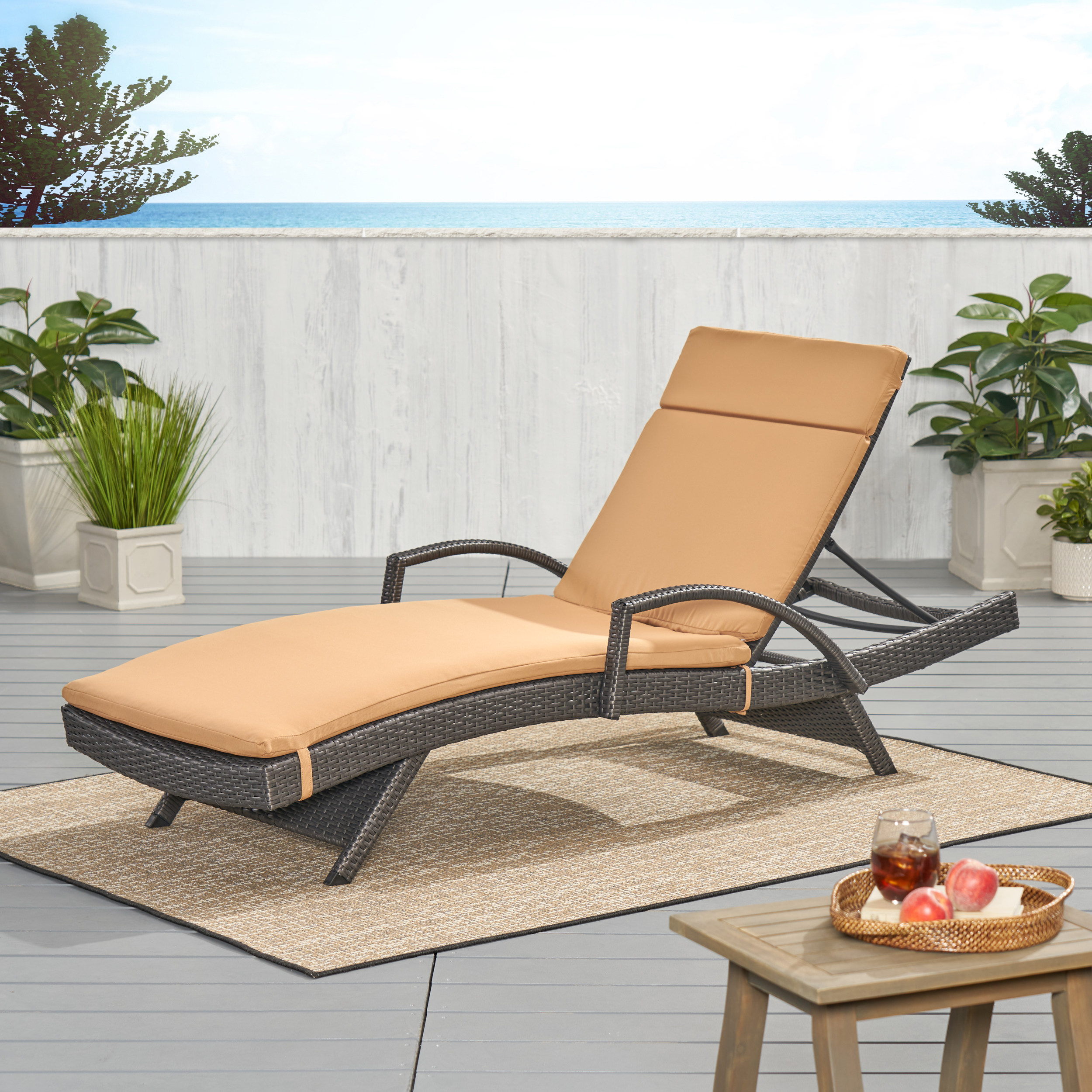 Soleil Outdoor Water Resistant Chaise Lounge Cushion - Caramel
