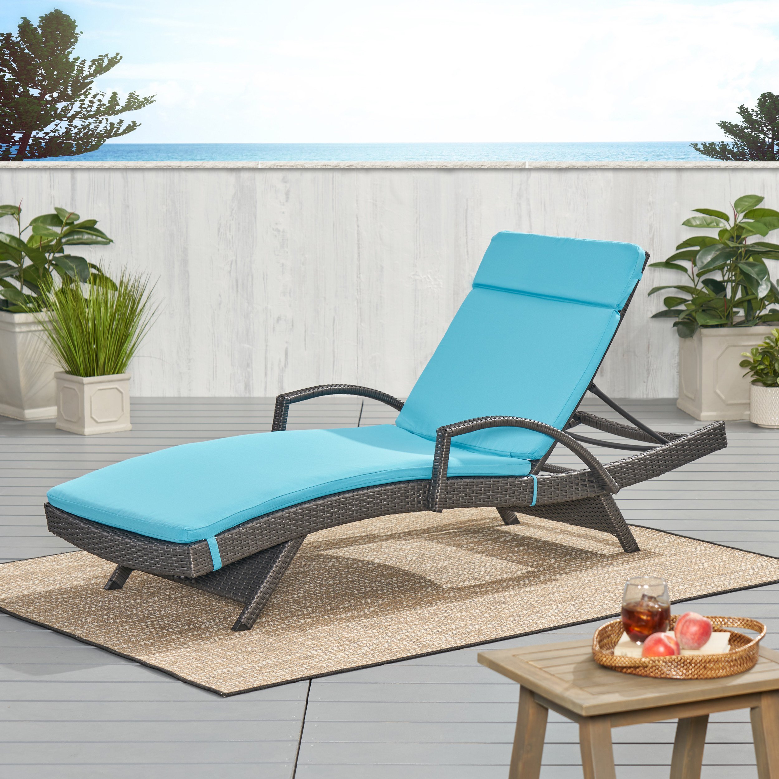 Soleil Outdoor Water Resistant Chaise Lounge Cushion - Blue