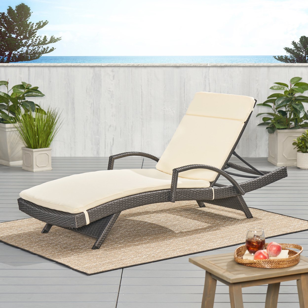 Soleil Outdoor Water Resistant Chaise Lounge Cushion - Beige