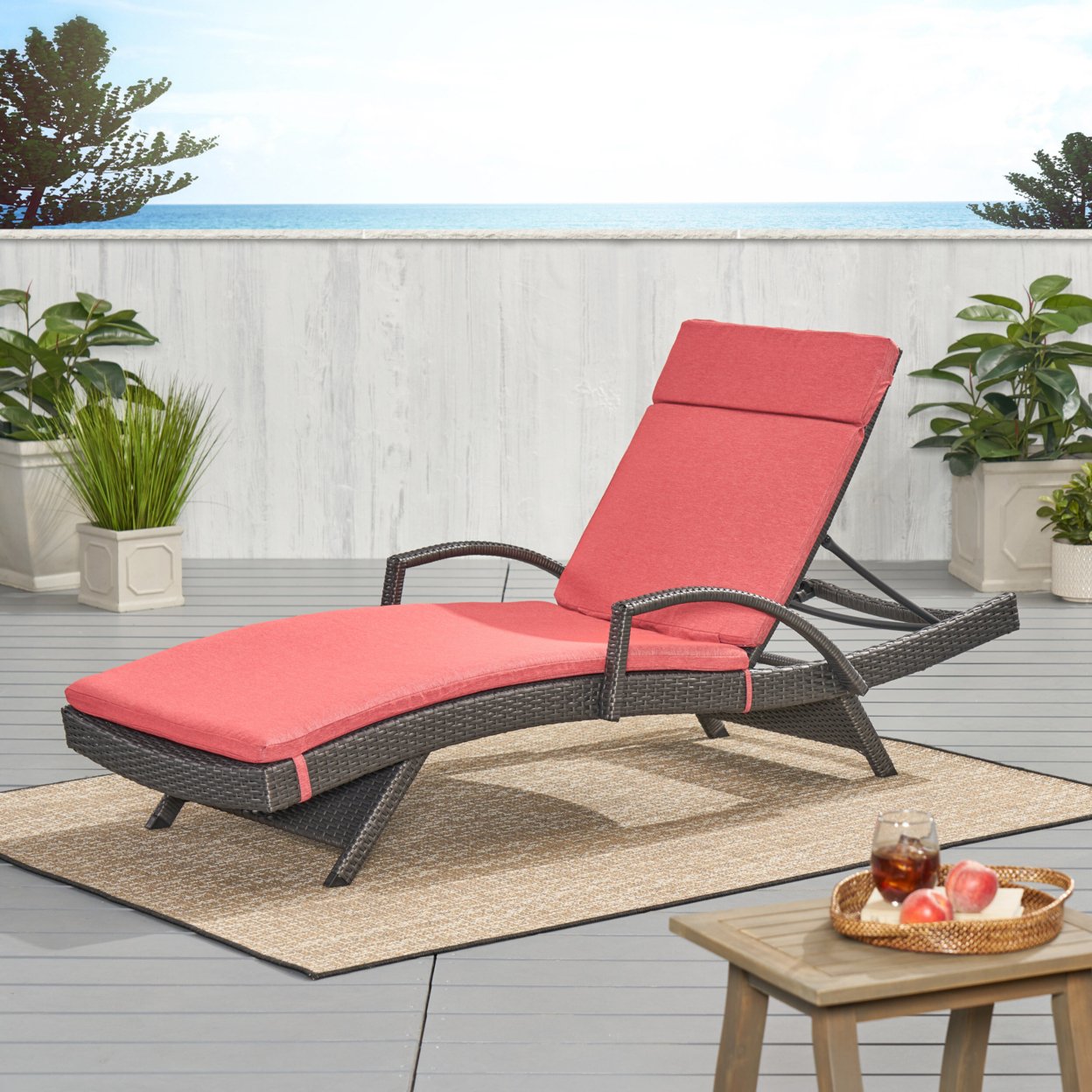 Soleil Outdoor Water Resistant Chaise Lounge Cushion - Red