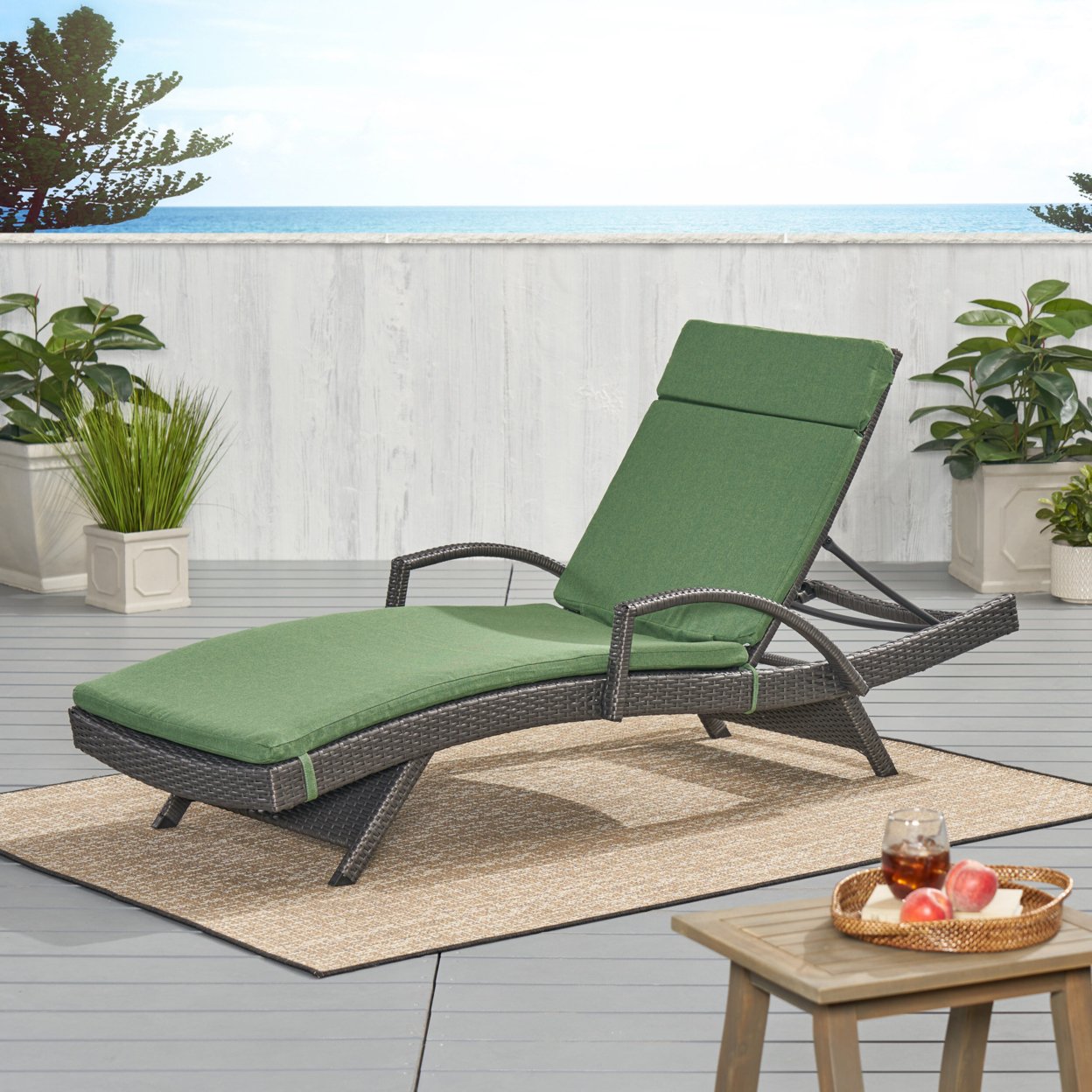 Soleil Outdoor Water Resistant Chaise Lounge Cushion - Jungle Green