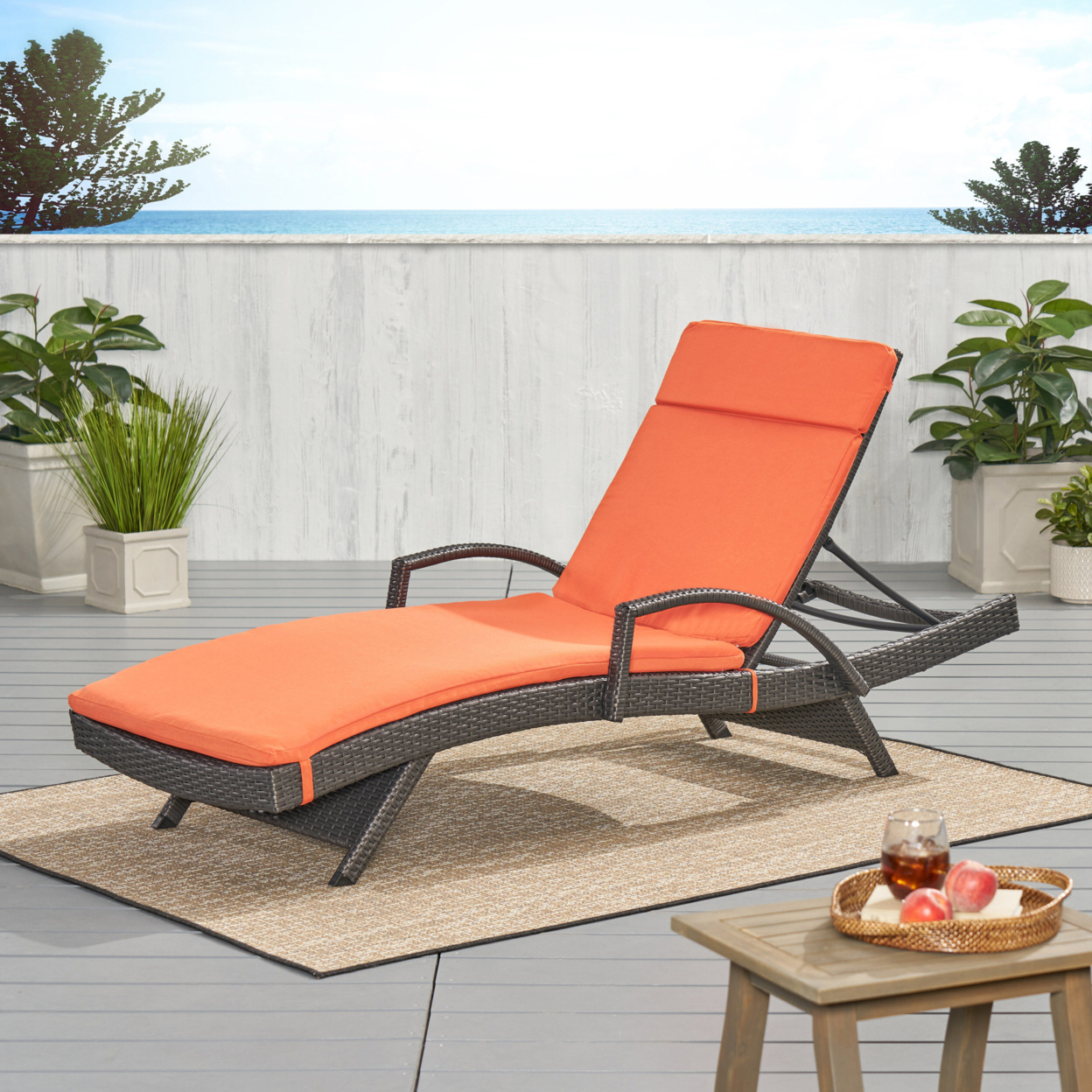 Soleil Outdoor Water Resistant Chaise Lounge Cushion - Orange