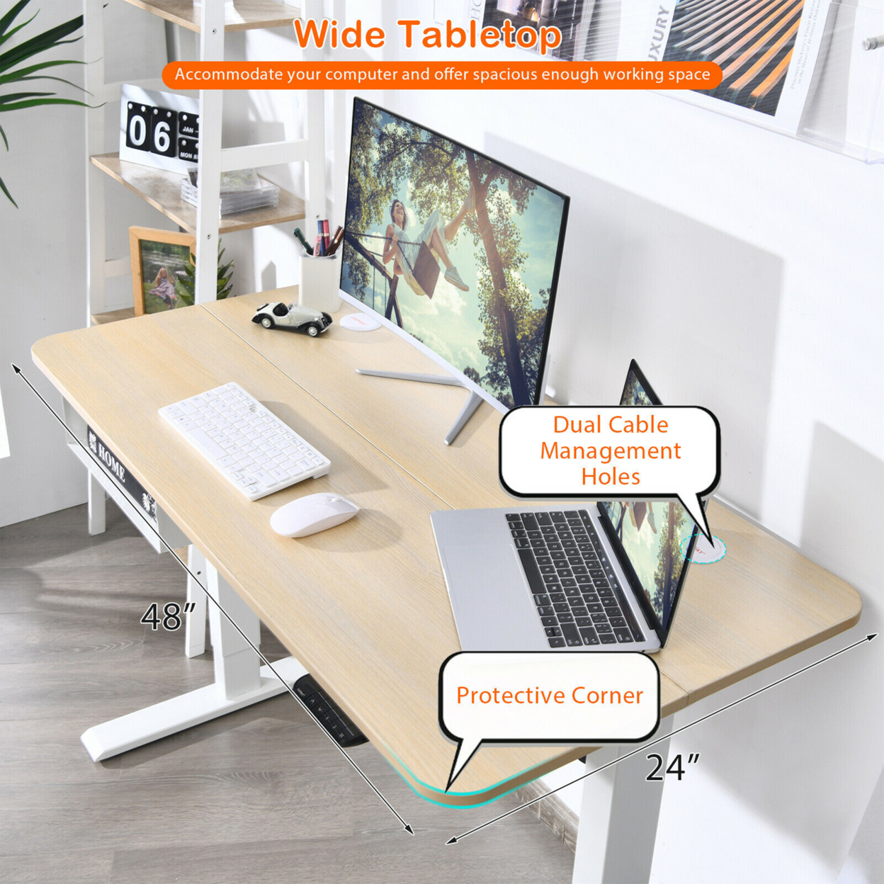 48'' Electric Standing Desk Height Adjustable W/ Control Panel & USB Port - Beige