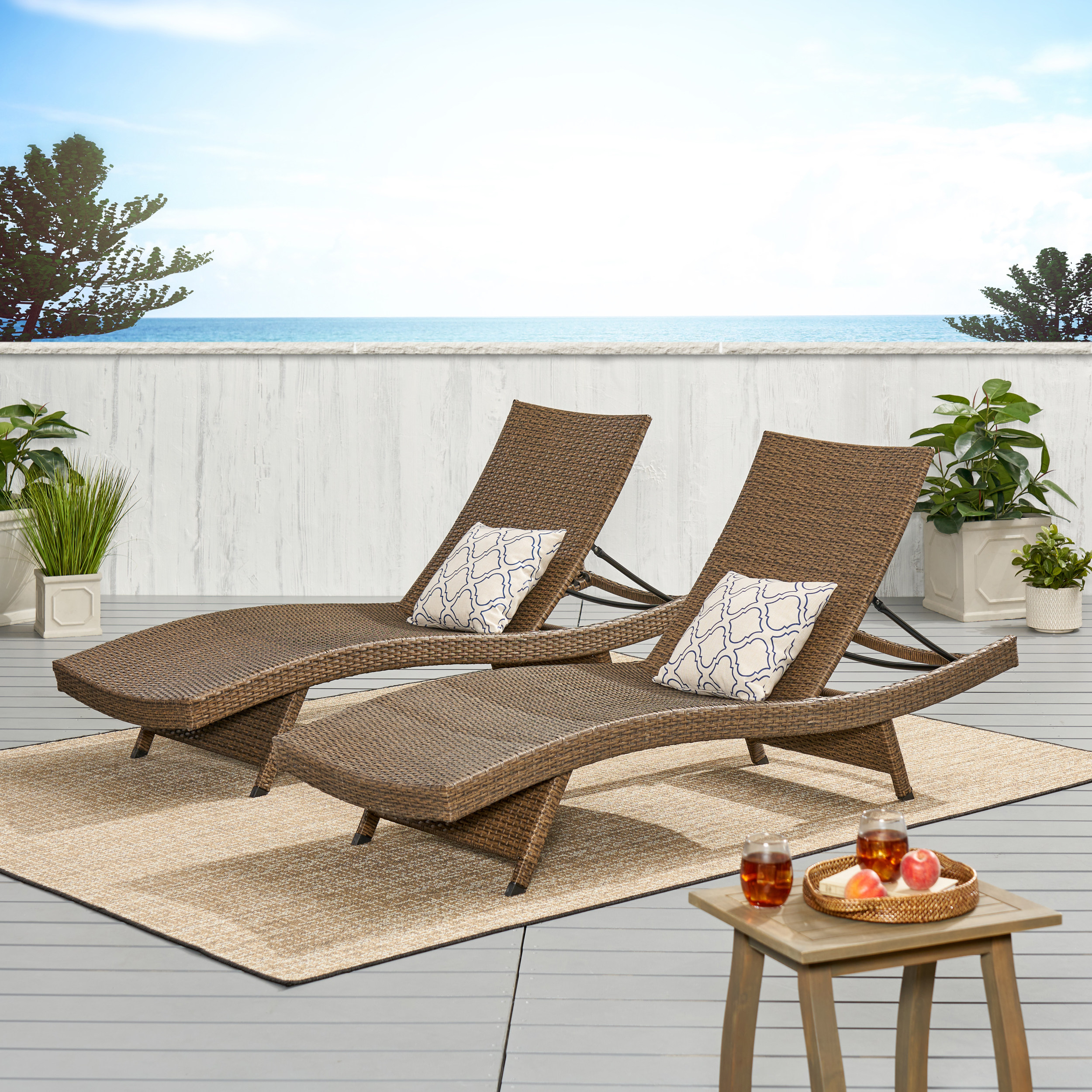 Lakeport Outdoor Mixed Mocha Wicker Armless Chaise Lounge (Set Of 2) - Wicker, Set Of 2