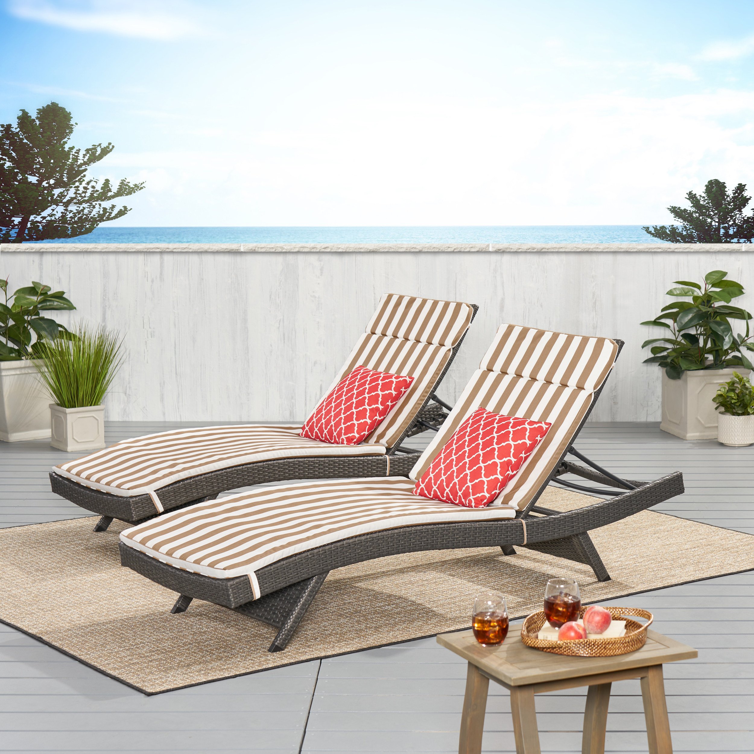 Lakeport Outdoor Wicker Lounge With Water Resistant Cushion (Set Of 2) - Dup - Brown/white Cushion, Gray