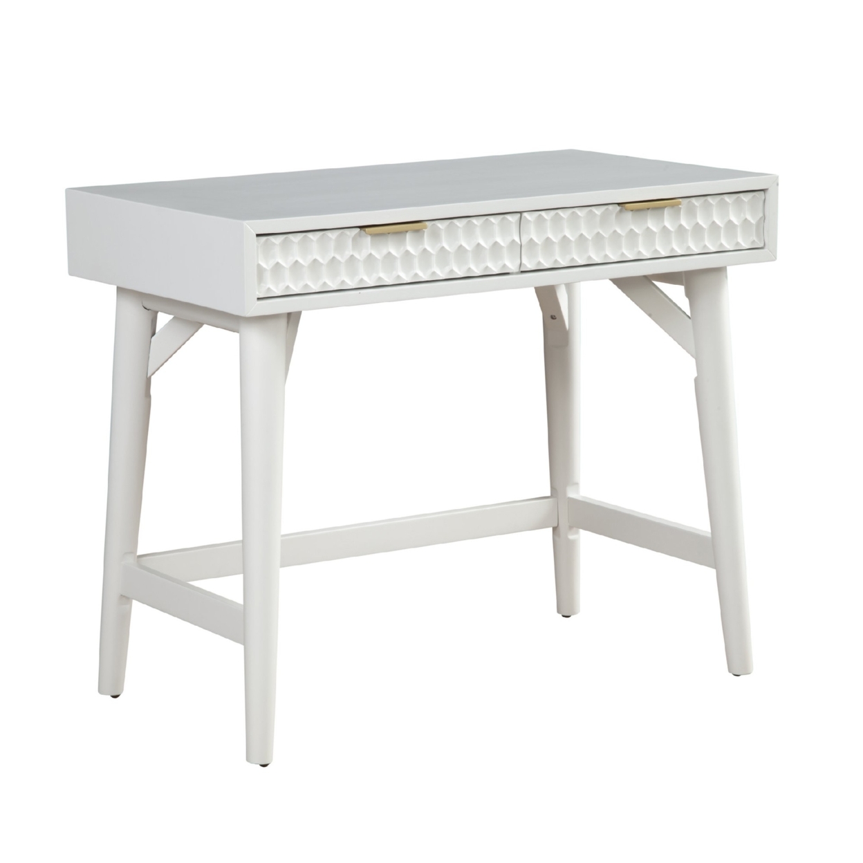 Writing Desk With 2 Drawers And Wooden Frame, White- Saltoro Sherpi