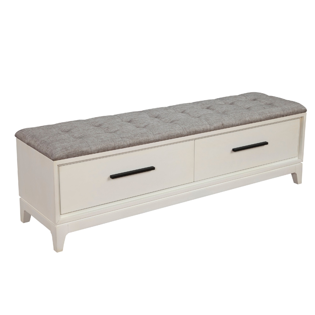 Bench With Fabric Padded Seat And 2 Drawers, Off White- Saltoro Sherpi