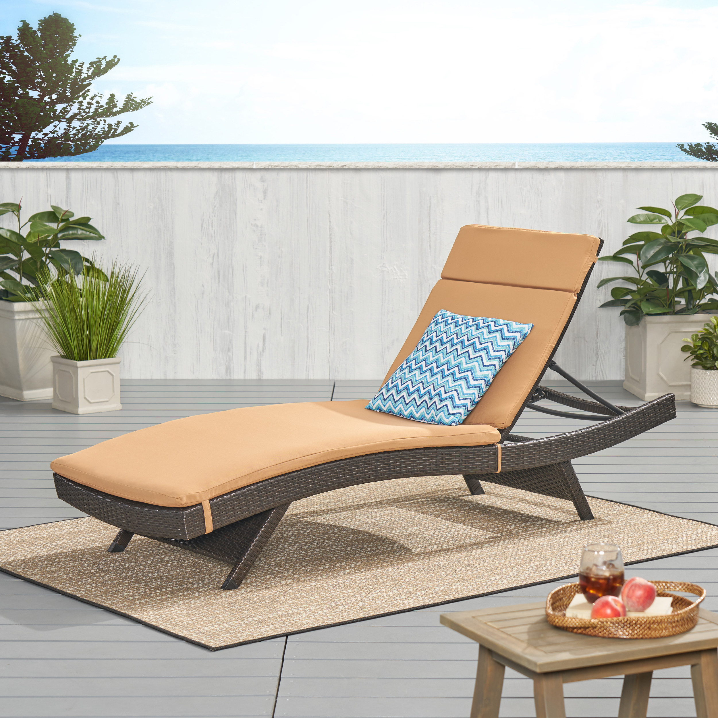 Lakeport Outdoor Adjustable Chaise Lounge Chair With Cushion - Caramel Cushion