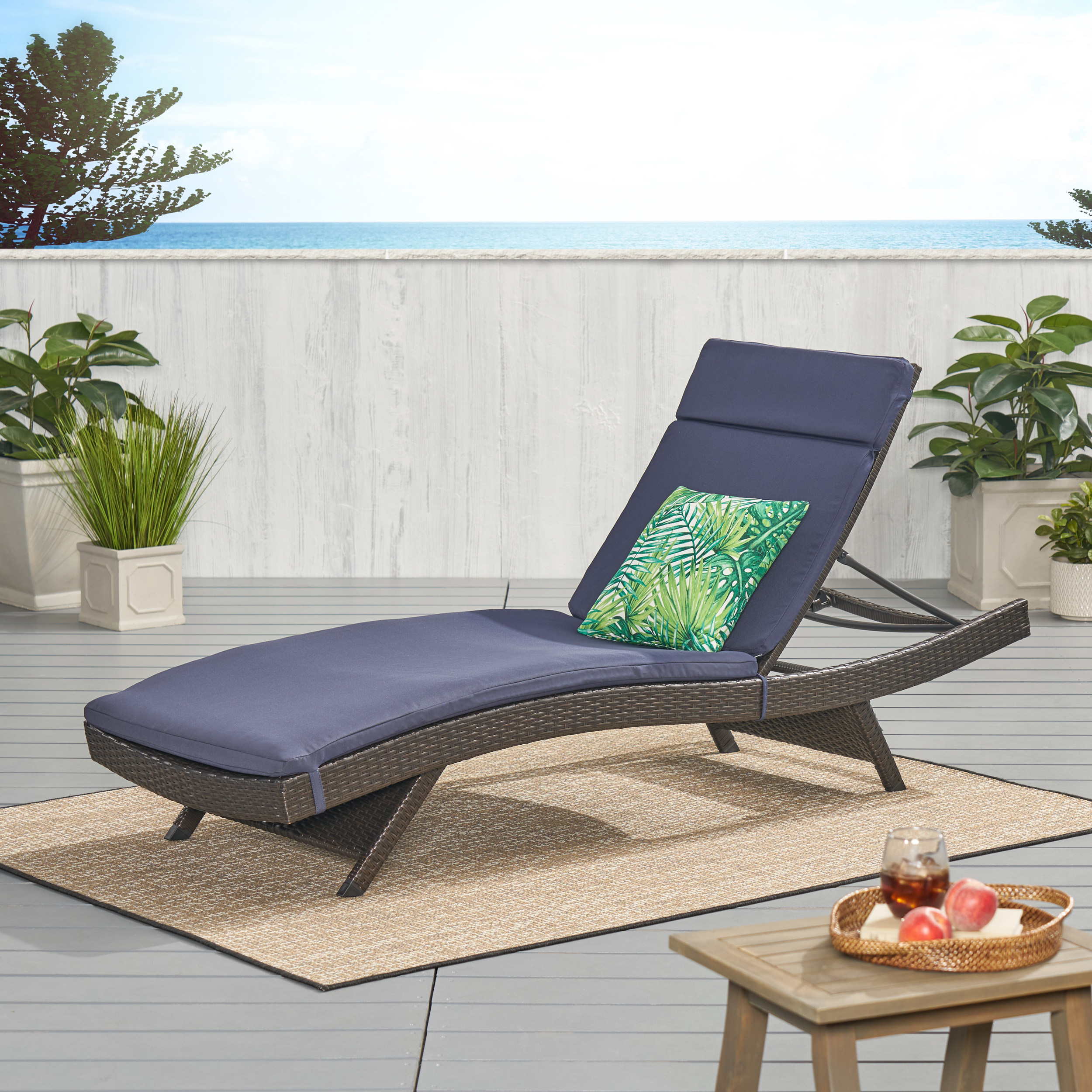 Lakeport Outdoor Adjustable Chaise Lounge Chair With Cushion - Blue Cushion