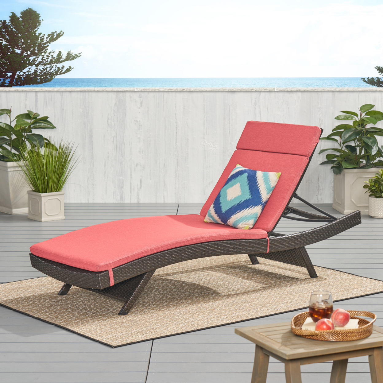 Lakeport Outdoor Adjustable Chaise Lounge Chair With Cushion - Caramel Cushion